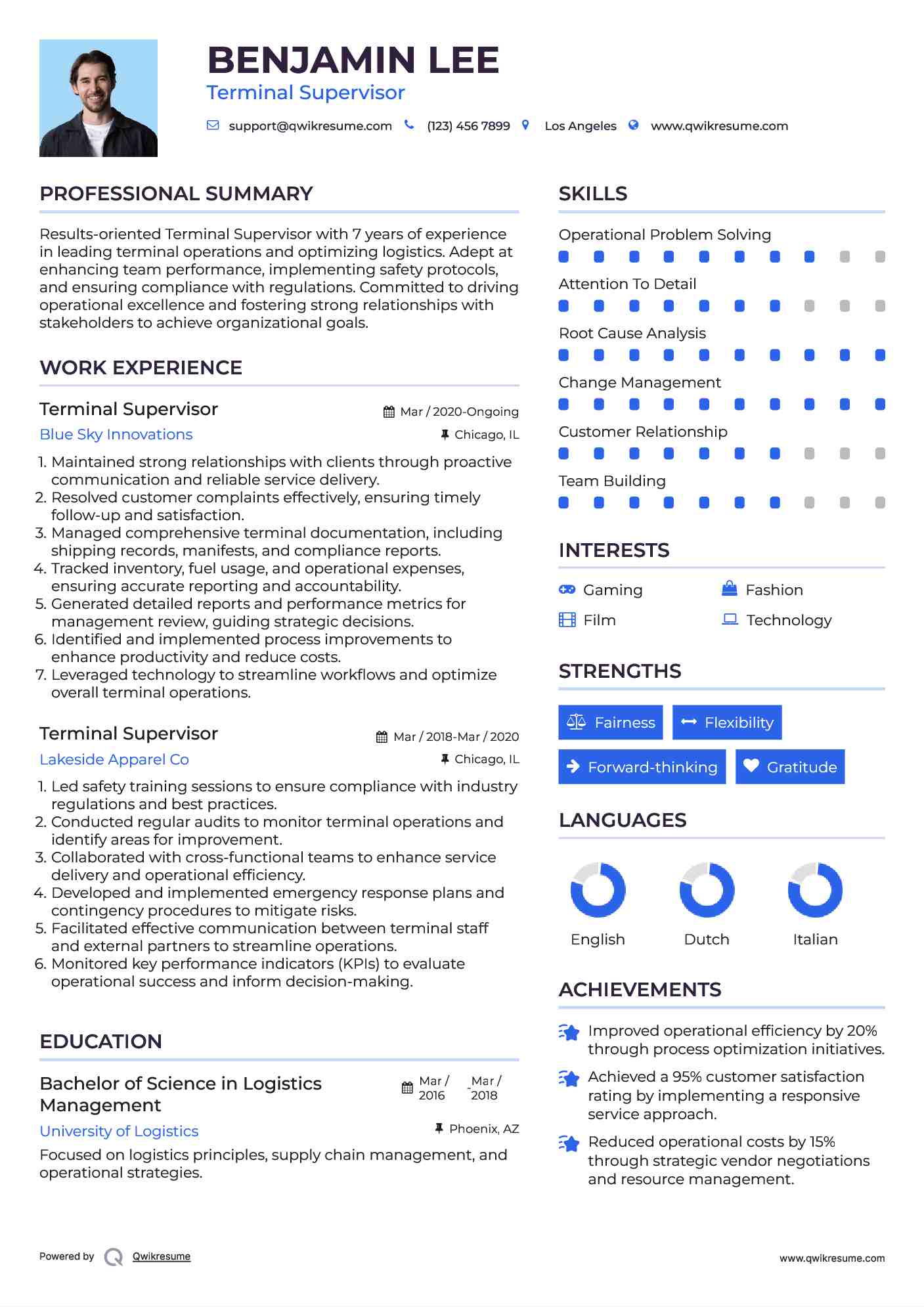 Terminal Supervisor Resume Model