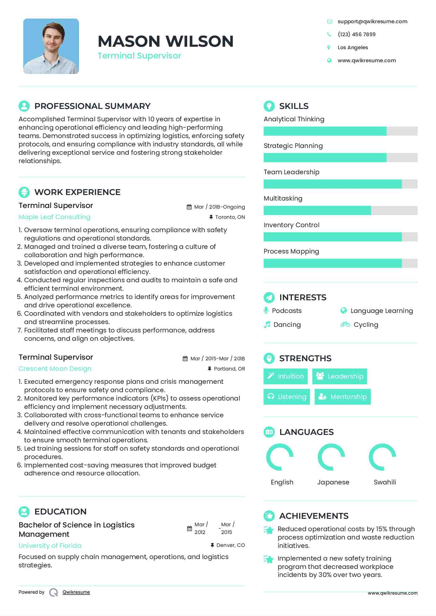 Terminal Supervisor Resume Example