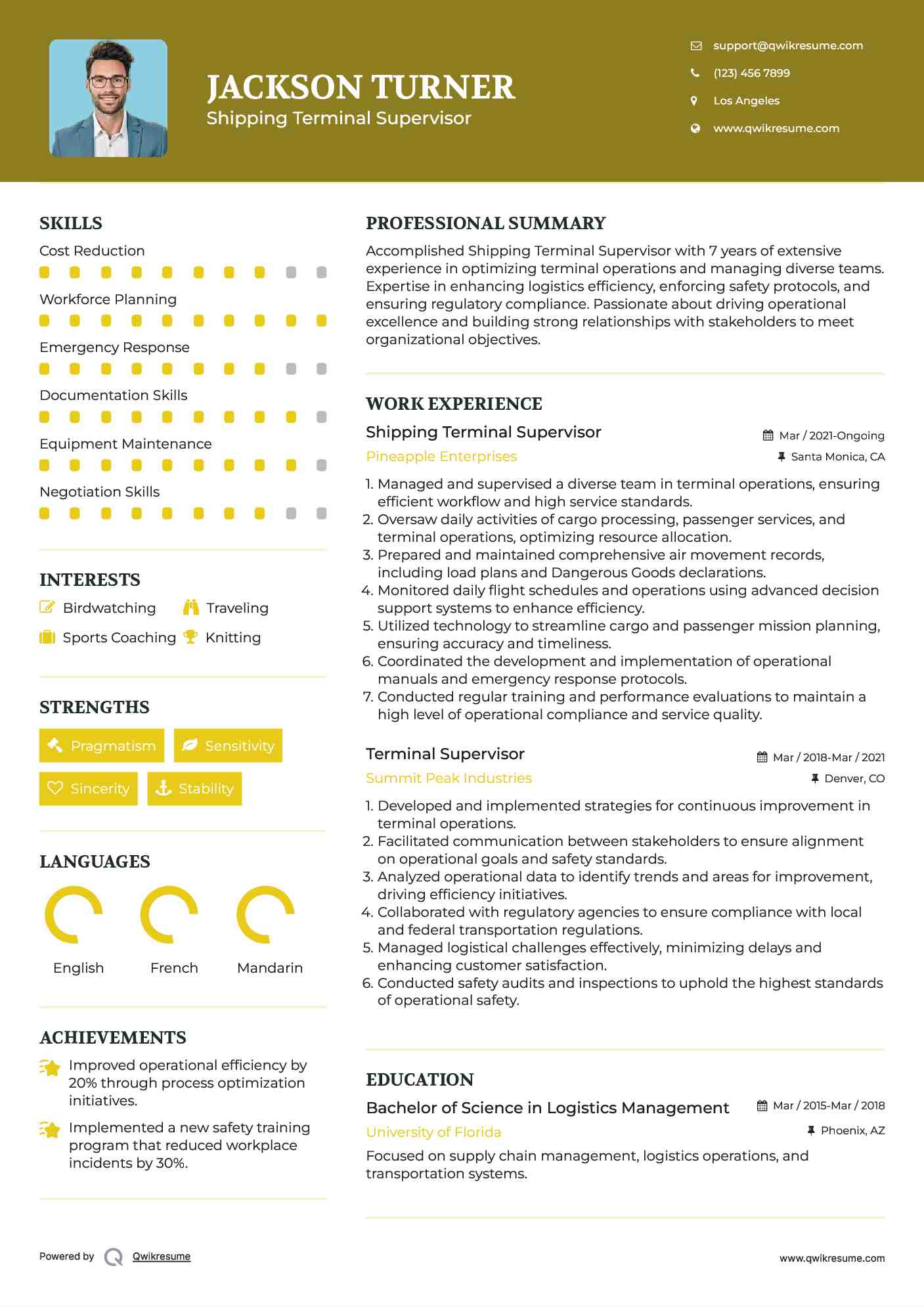 Shipping Terminal Supervisor Resume Format