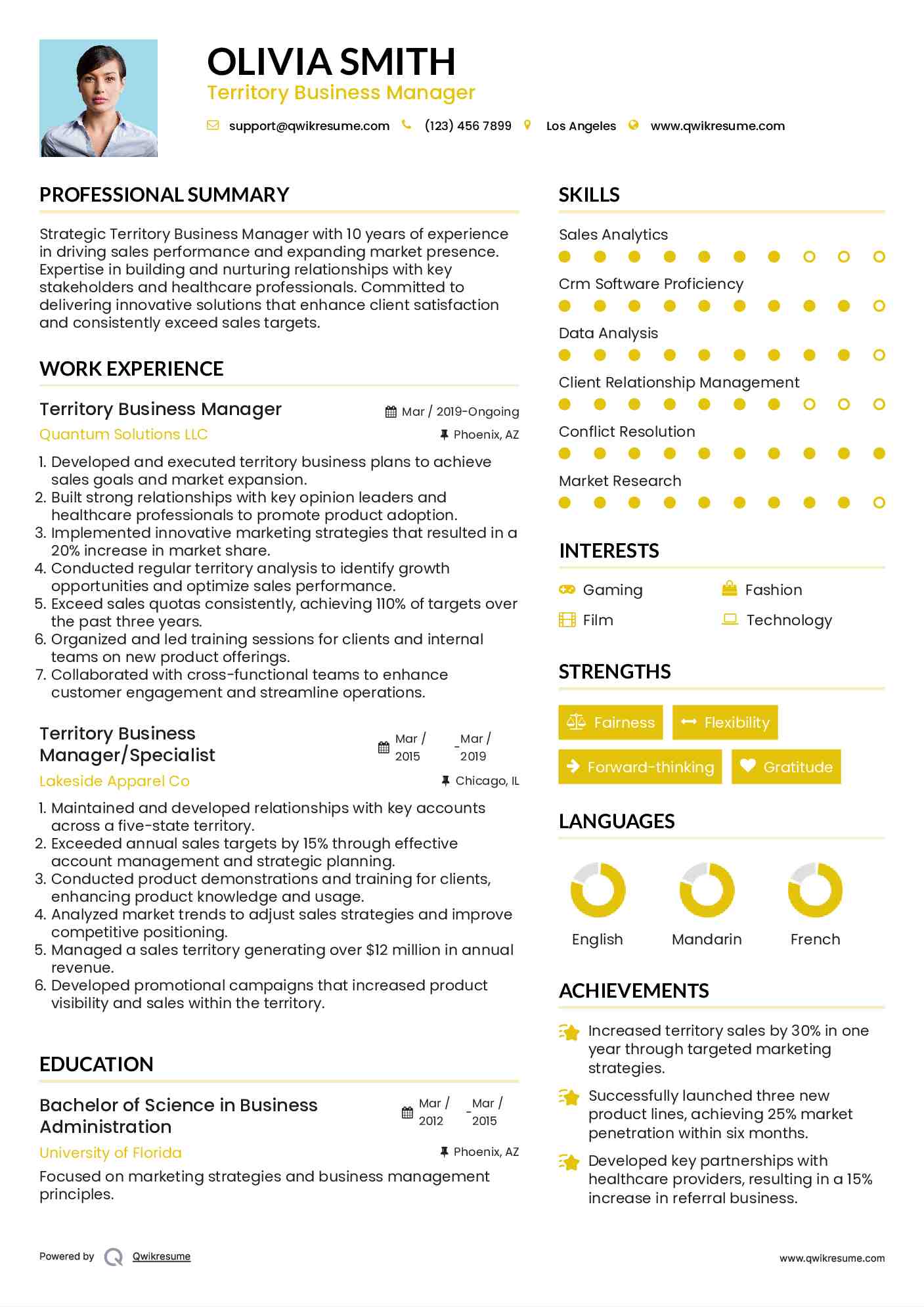 Territory Business Manager Resume Template