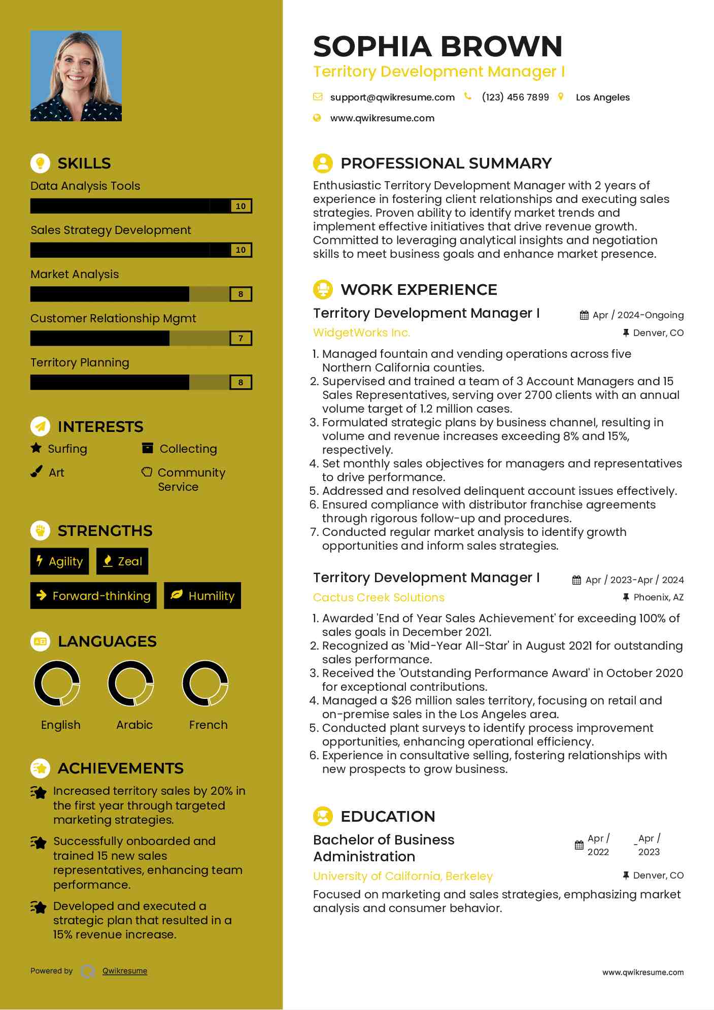 Territory Development Manager  I Resume Example