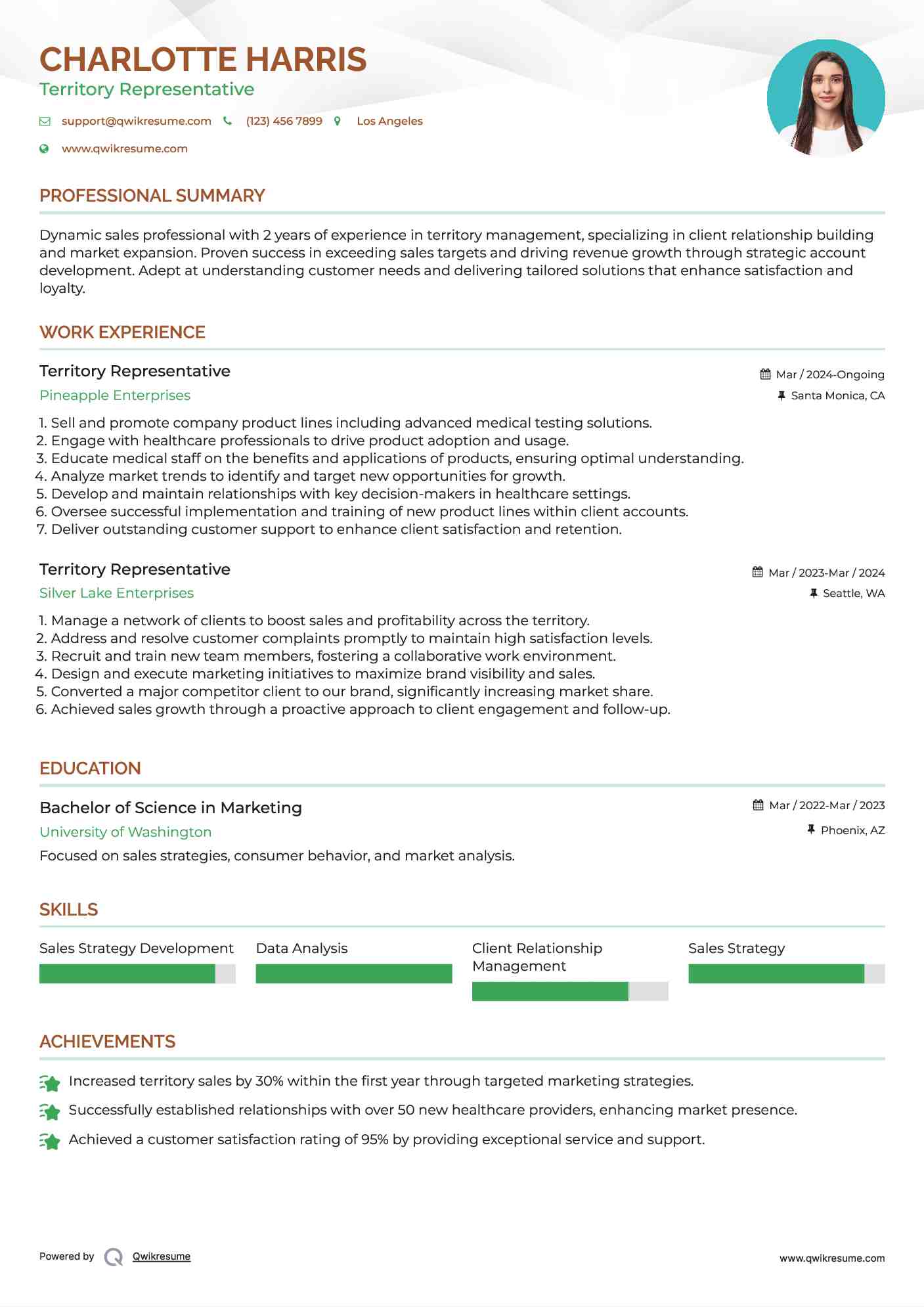 Territory Representative Resume Template