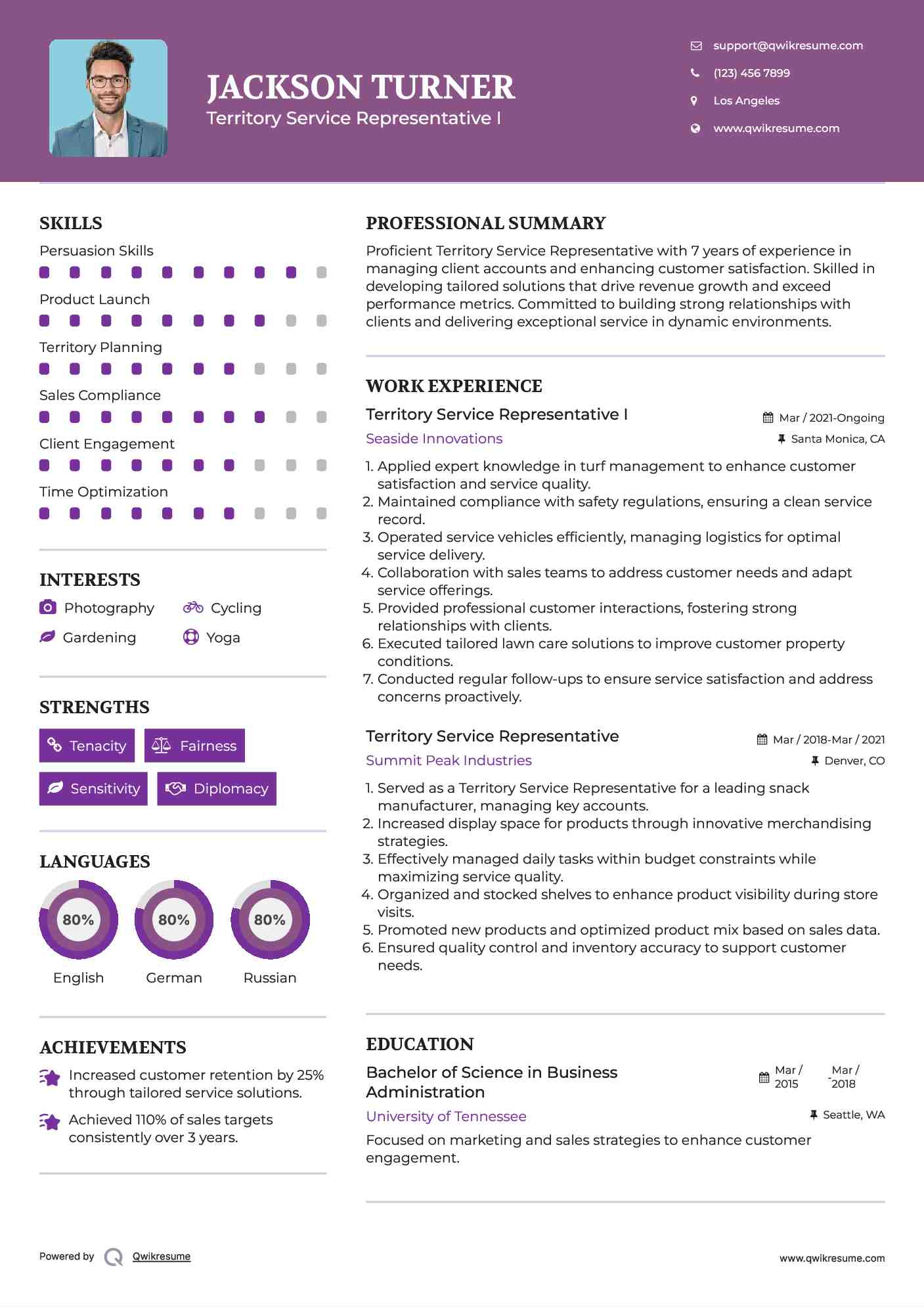 Territory Service Representative I Resume Format