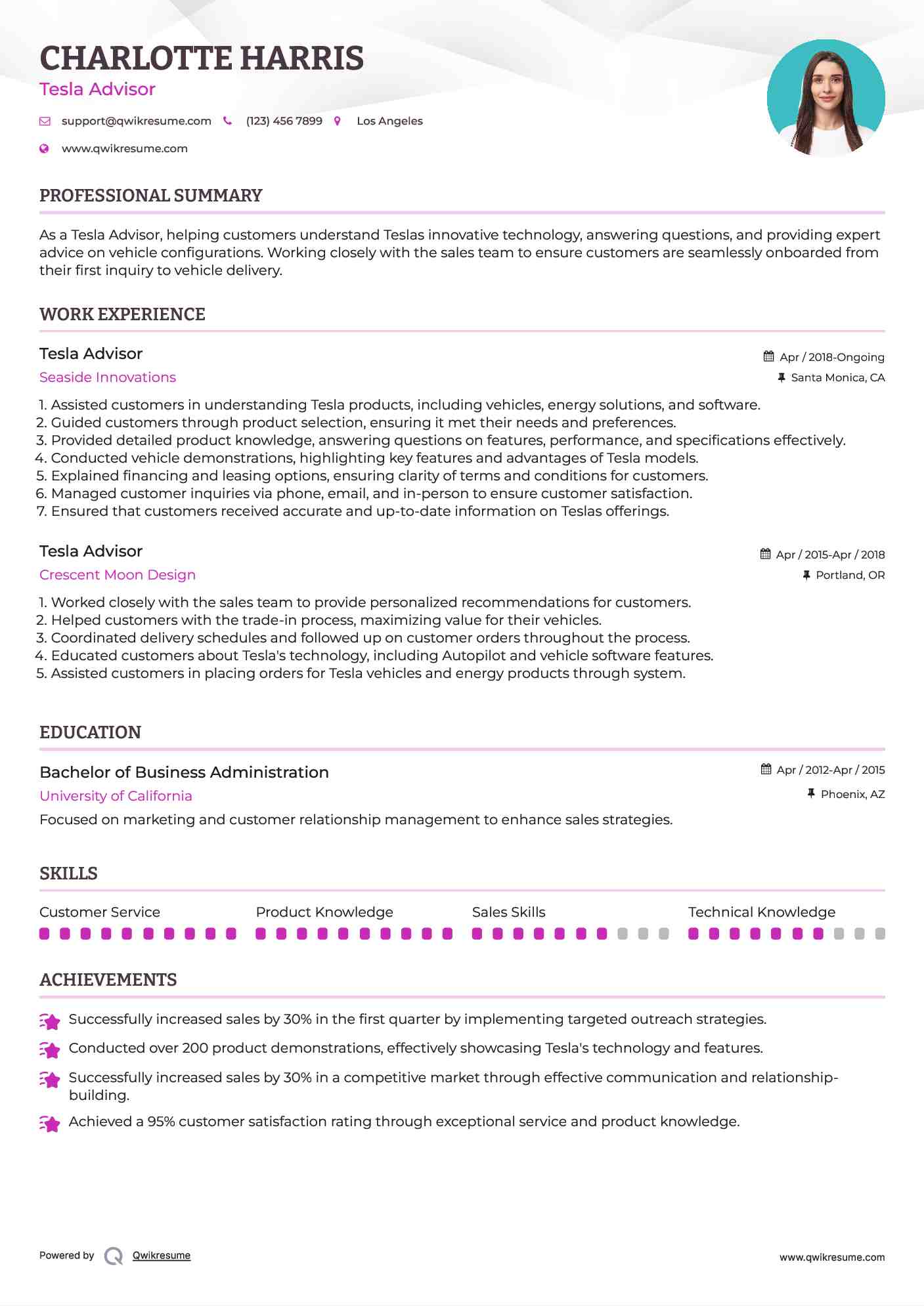 Tesla Advisor Resume Template