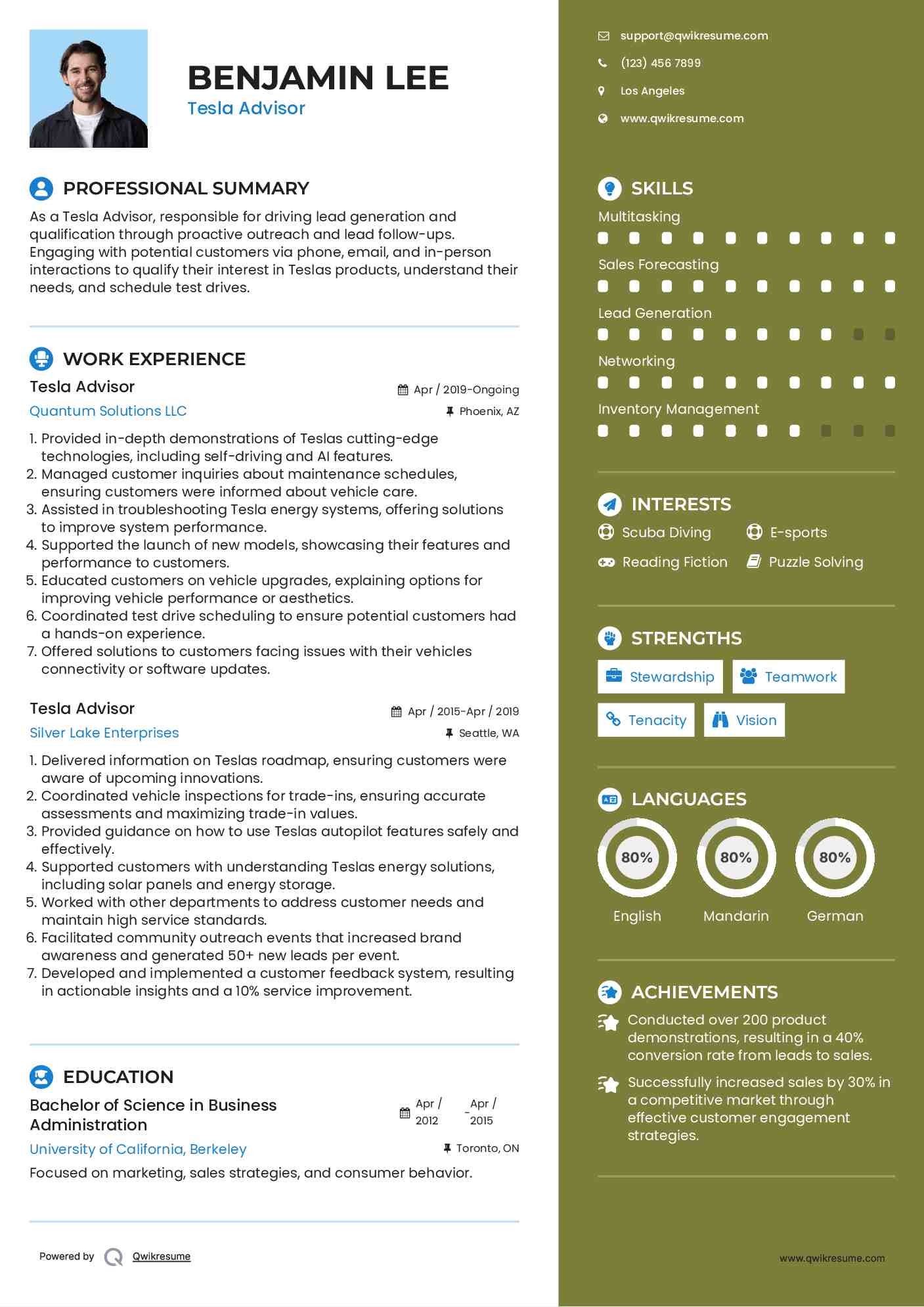 Tesla Advisor Resume Template