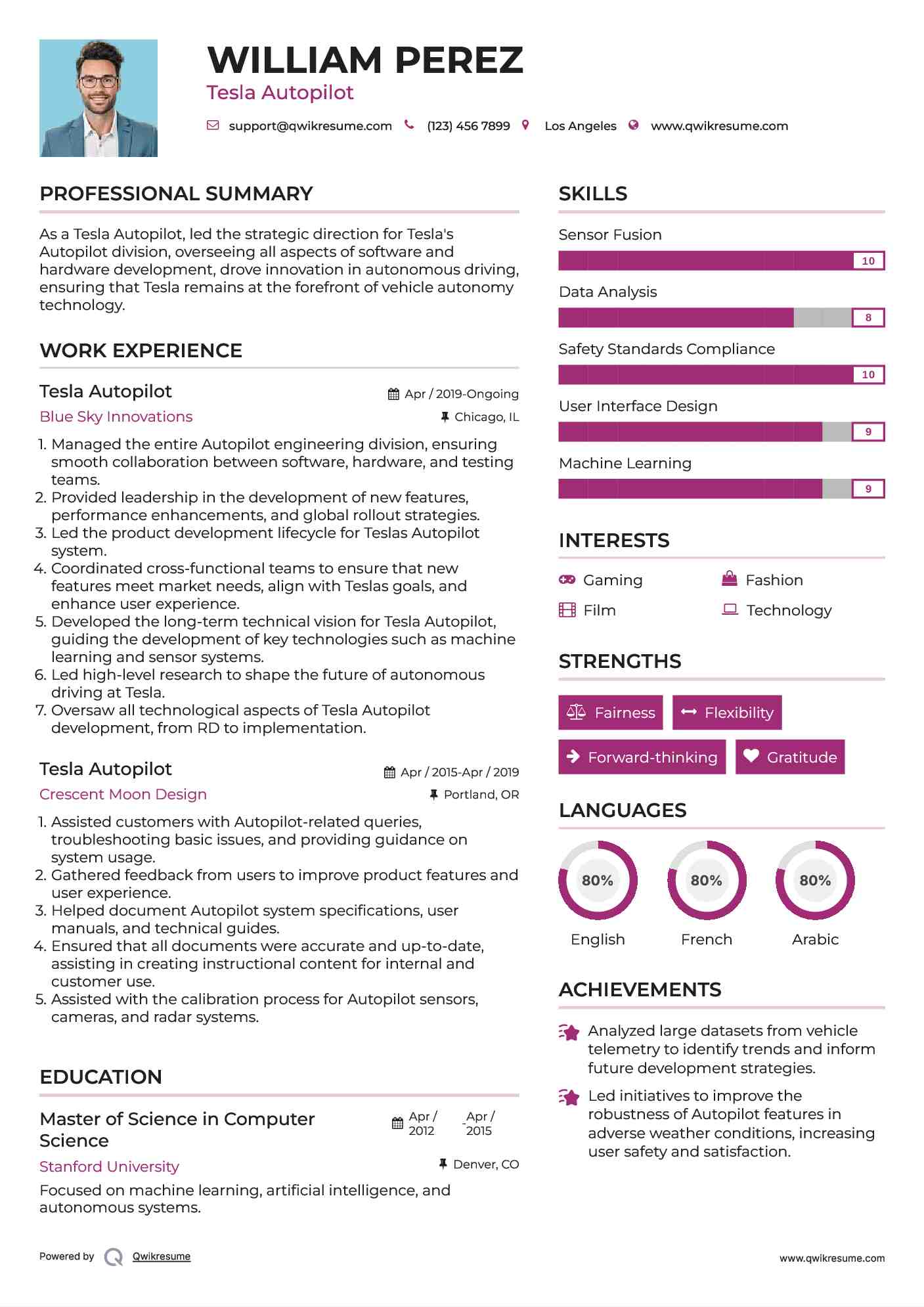 Tesla Autopilot Resume Sample