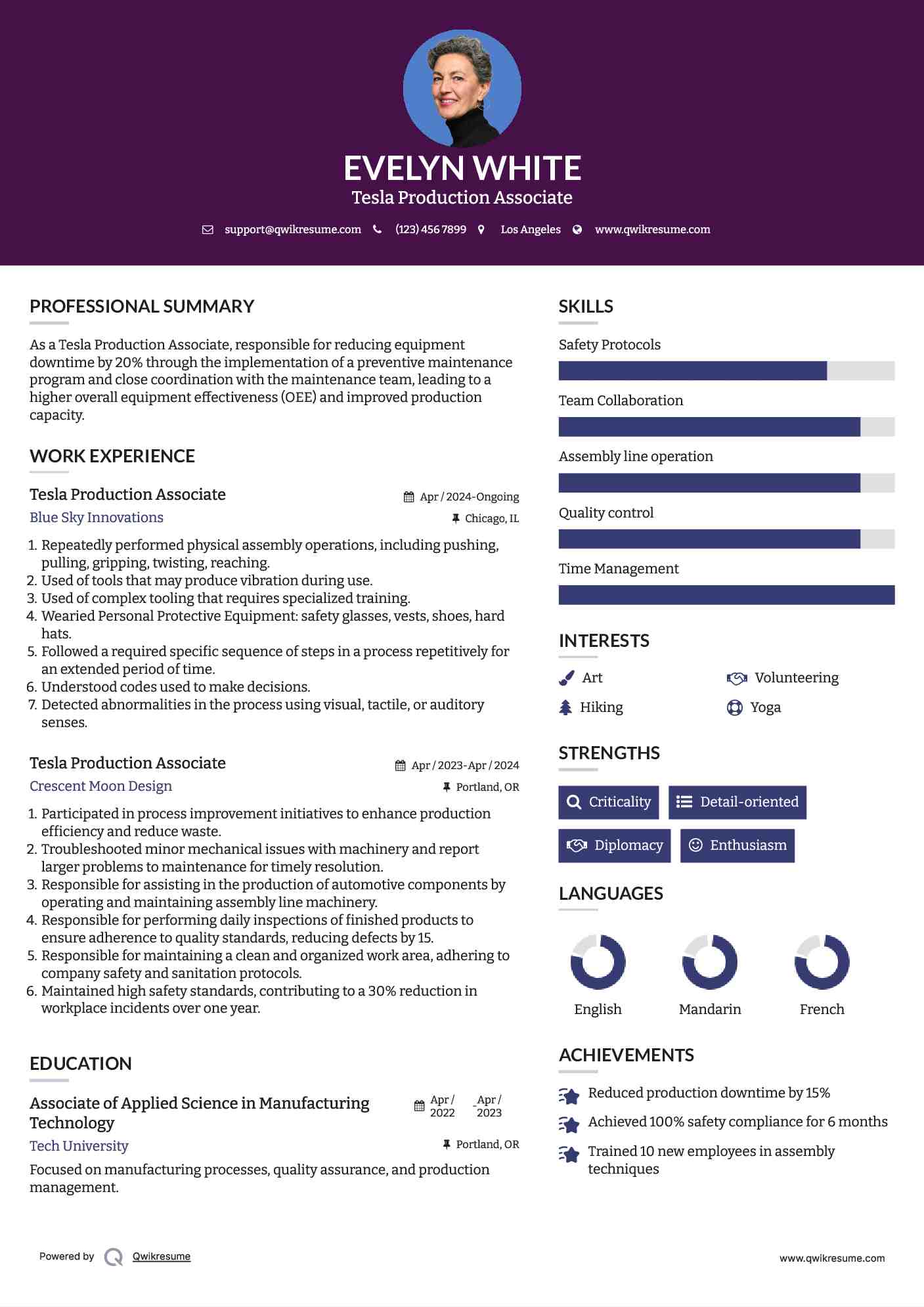 Tesla Production Associate Resume Template