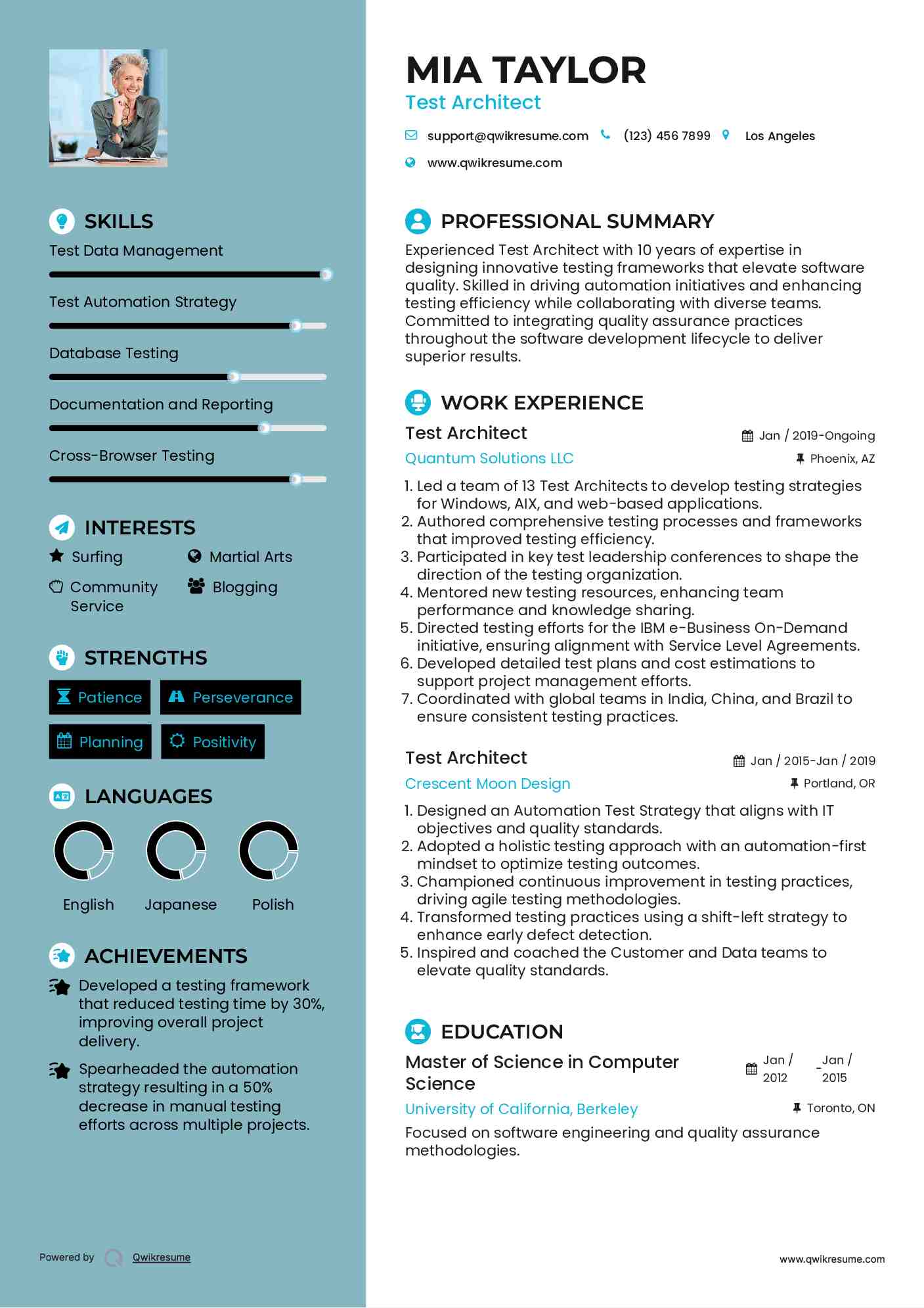 Test Architect Resume Example