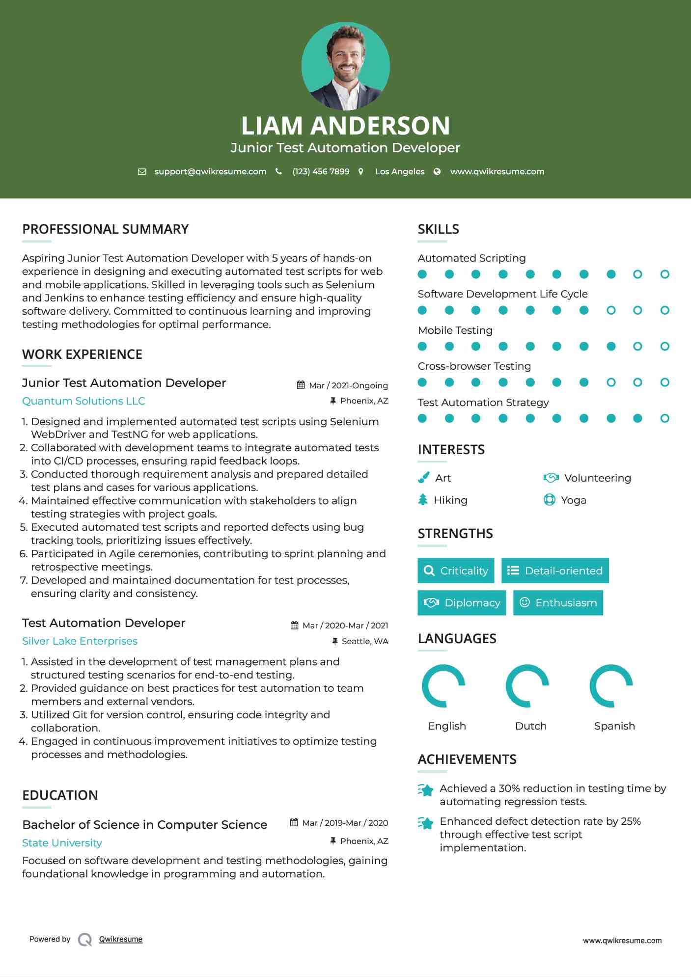 Test Automation Developer Resume Samples QwikResume
