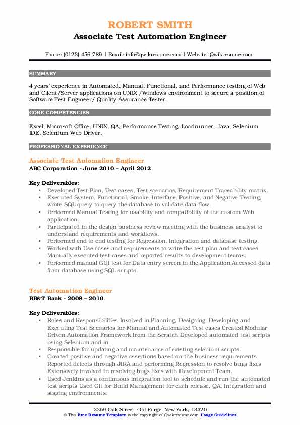 Test Automation Engineer Resume Samples QwikResume