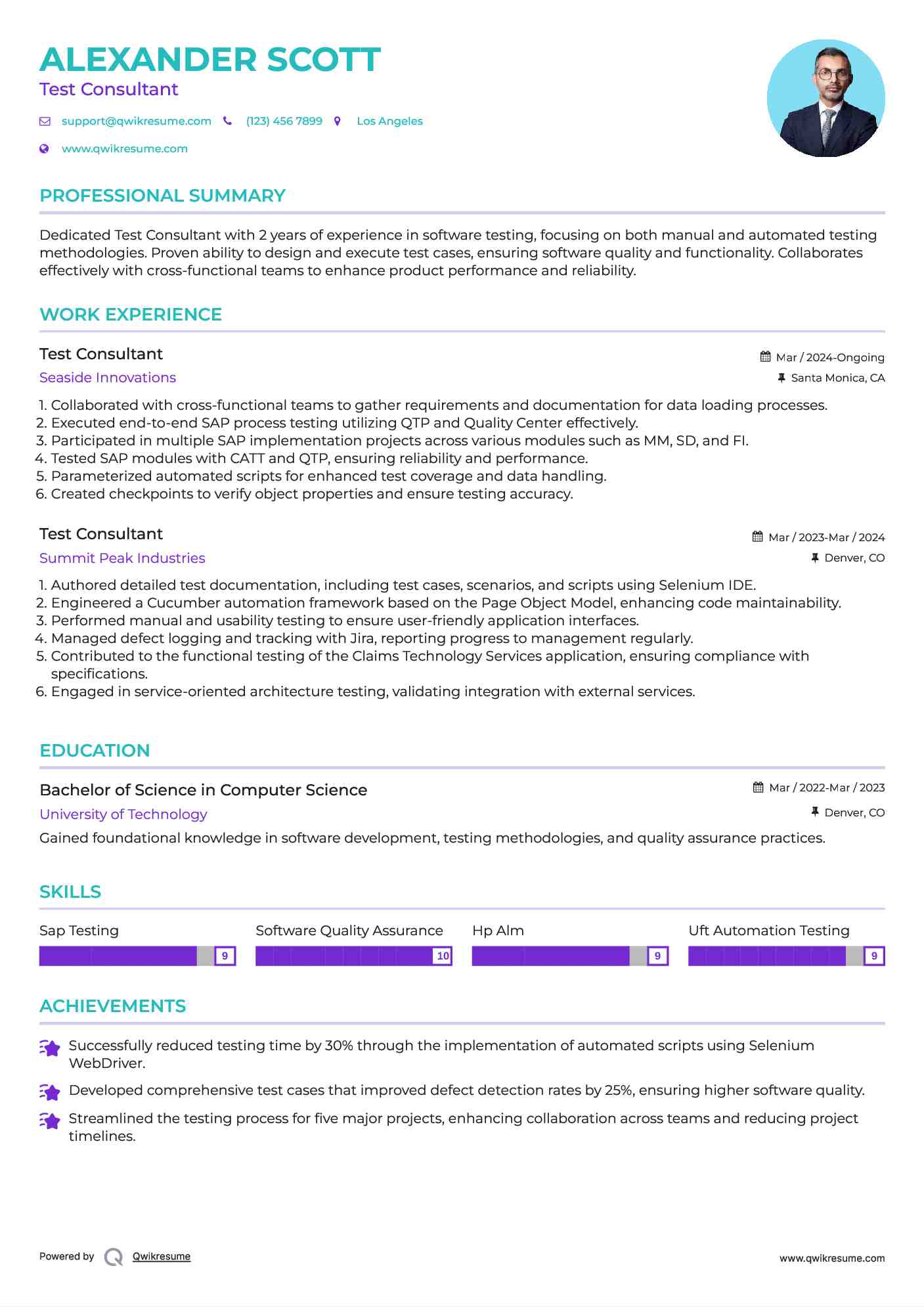 Test Consultant Resume Template