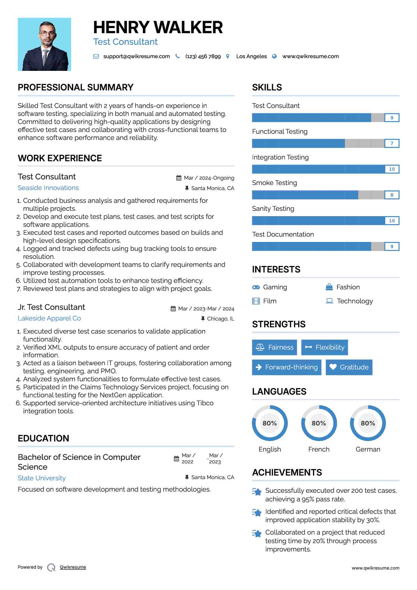 Test Consultant Resume Template