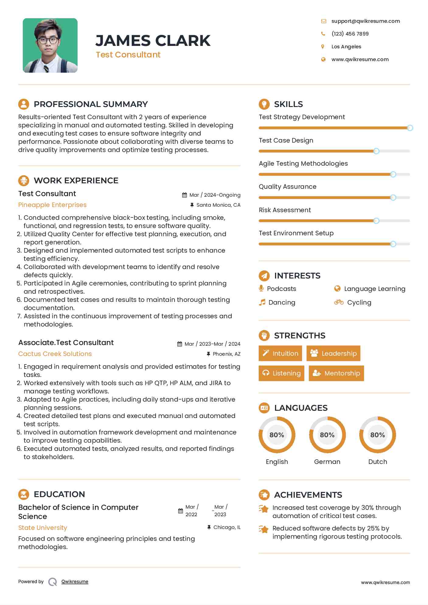 Test Consultant Resume Template