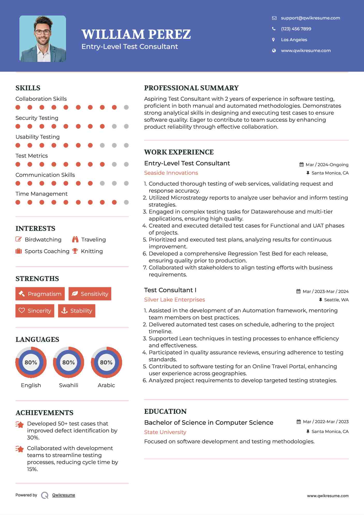 Entry-Level Test Consultant Resume Sample