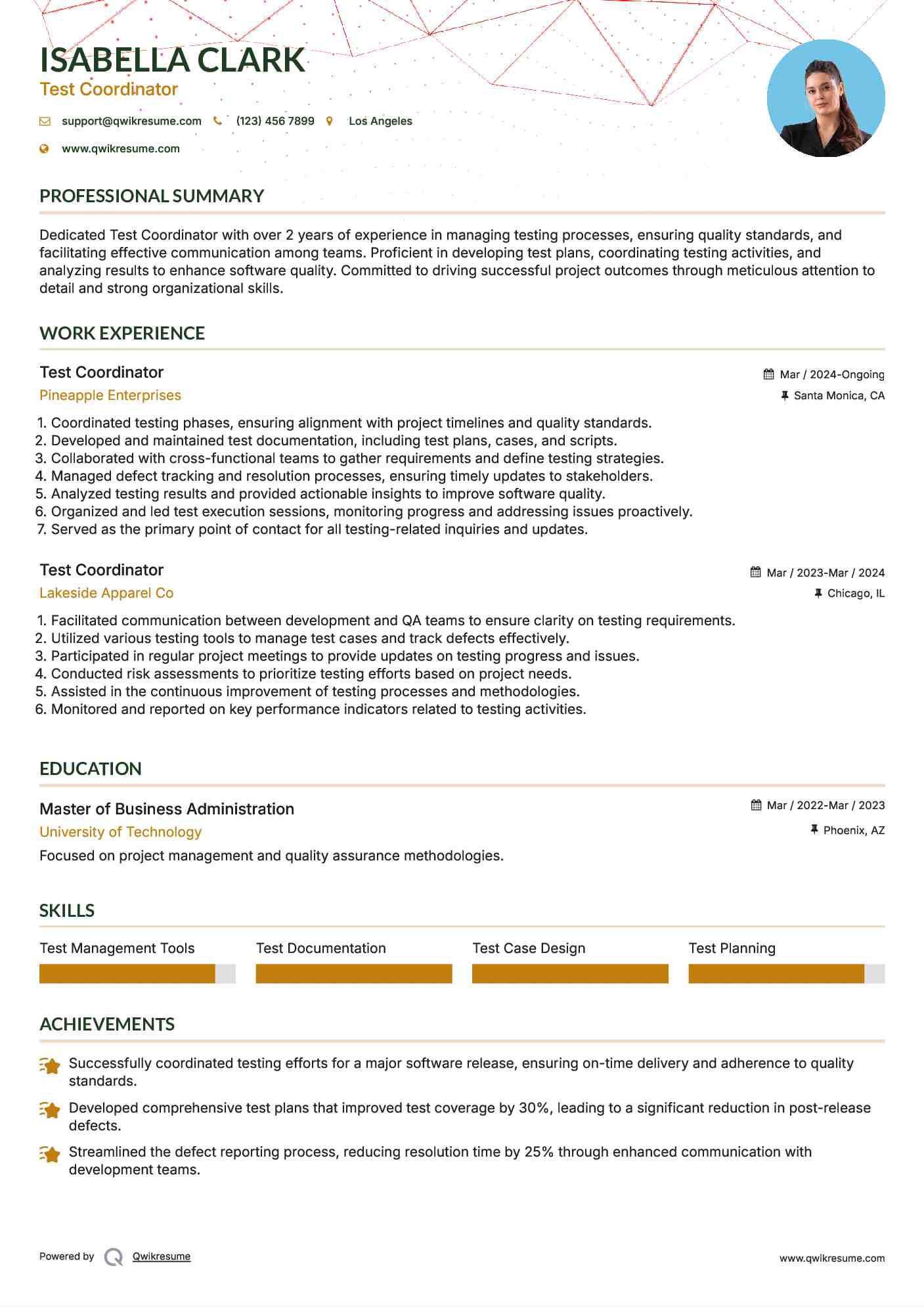 Test Coordinator Resume Model