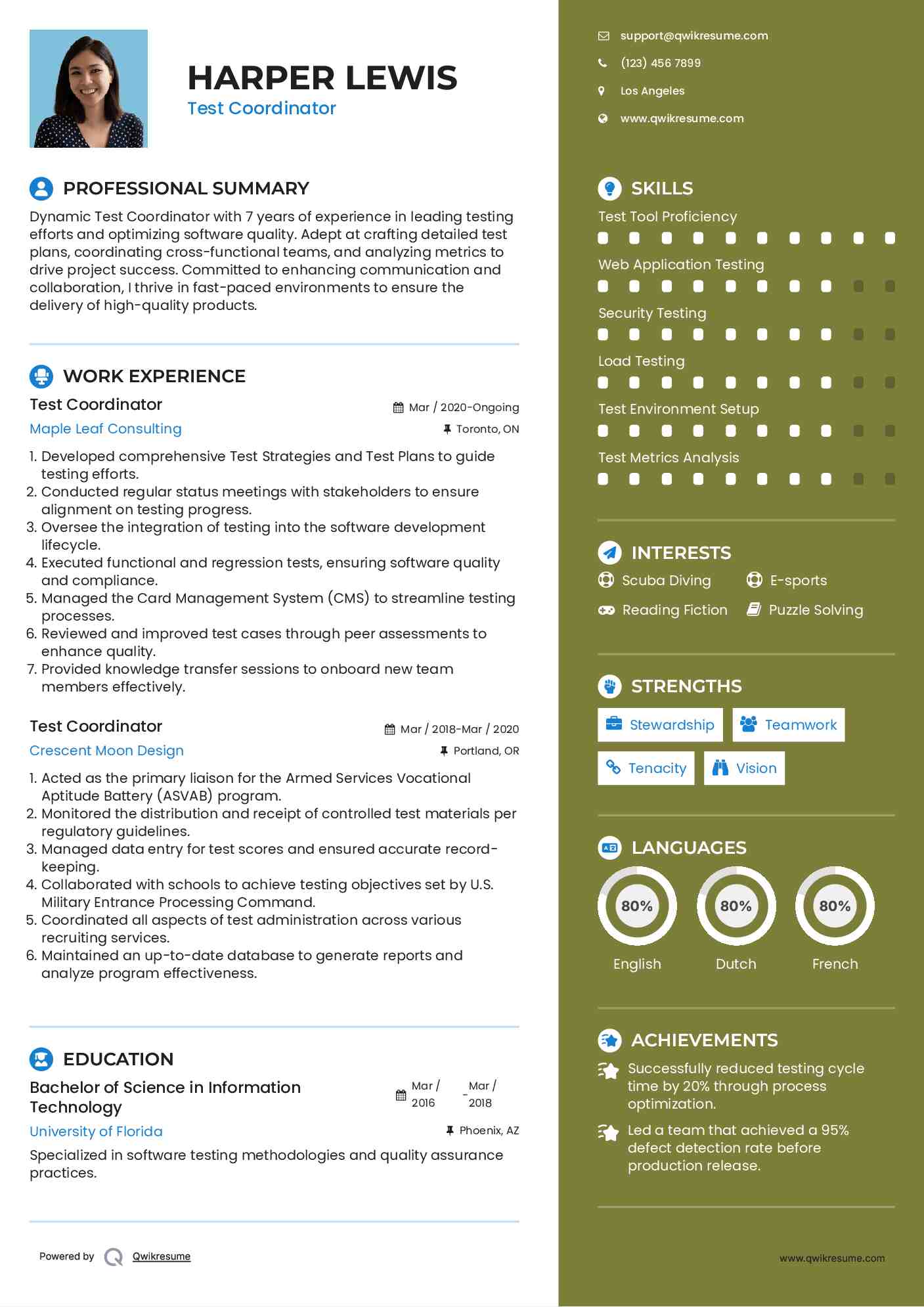 Test Coordinator Resume Format