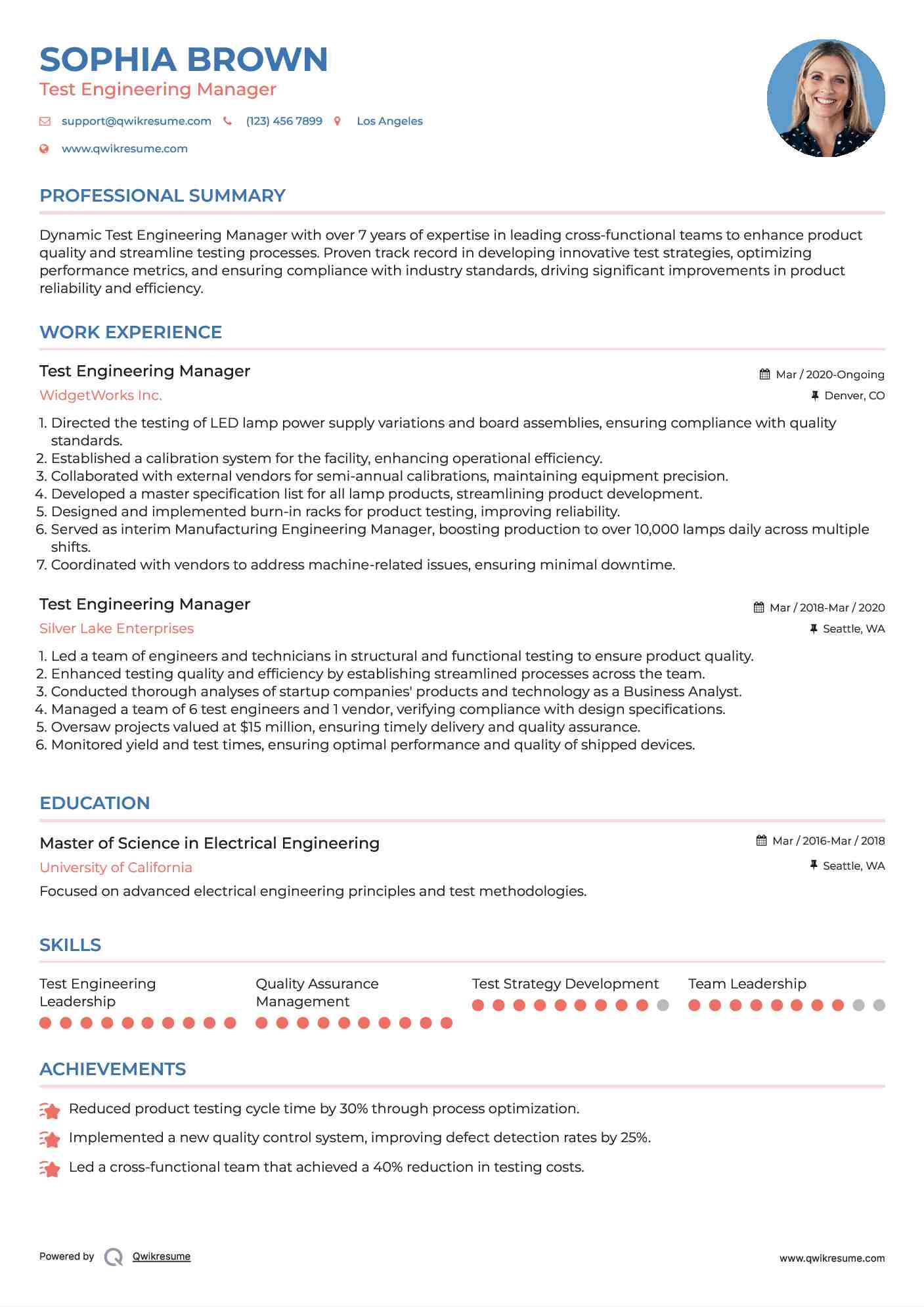 Test Engineering Manager Resume Model
