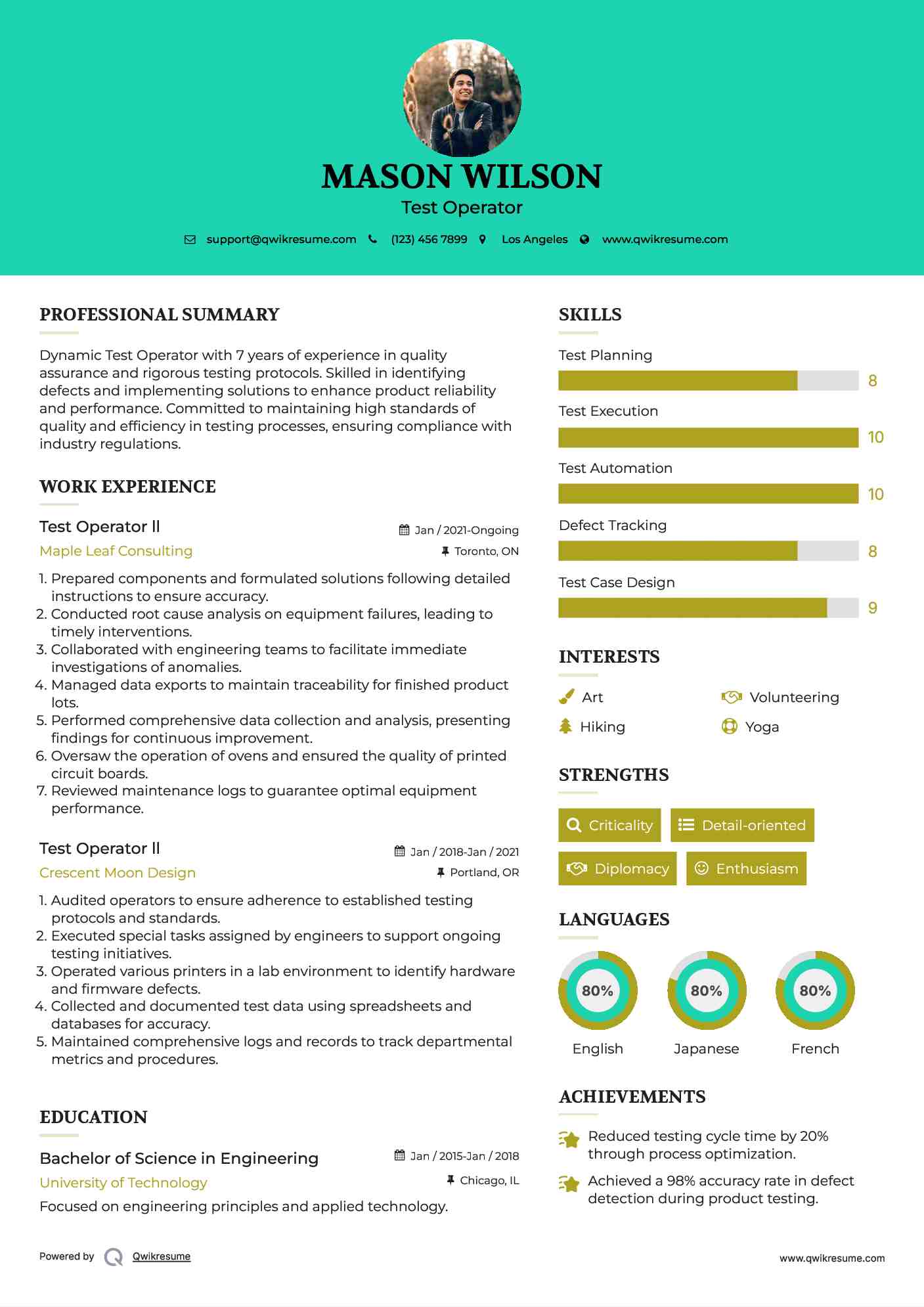 Test Operator ll Resume Template