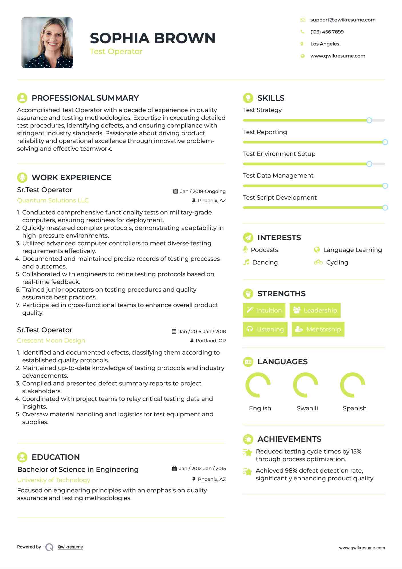 Sr.Test Operator Resume Model