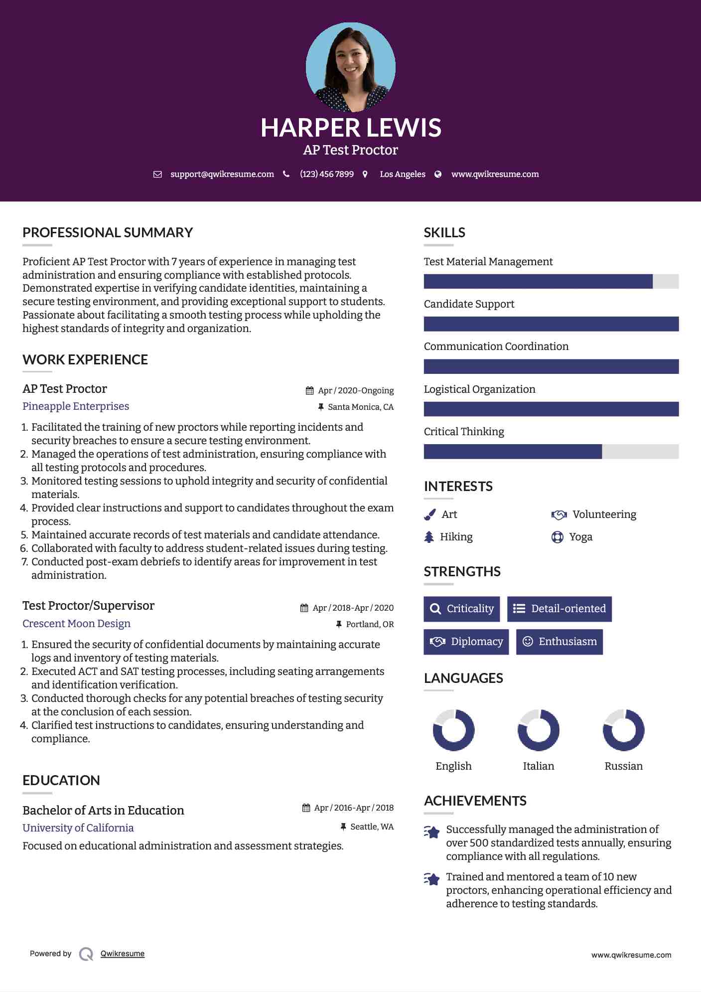 AP Test Proctor Resume Format