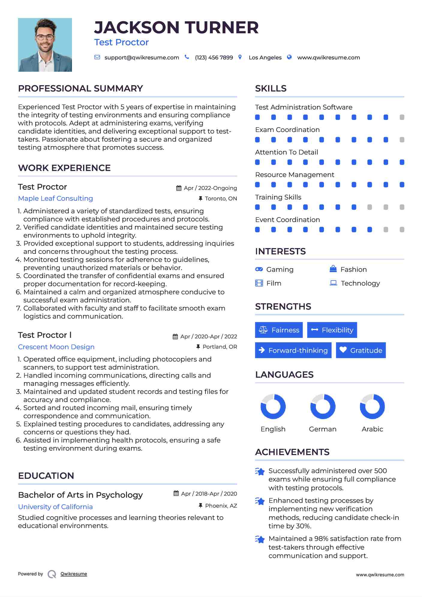 Test Proctor Resume Template