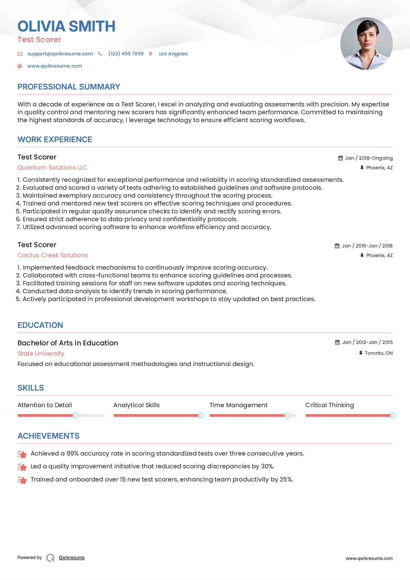 Test Scorer Resume Template