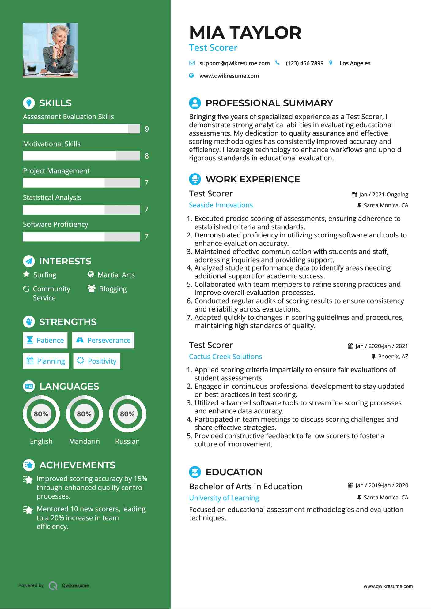 Test Scorer Resume Model