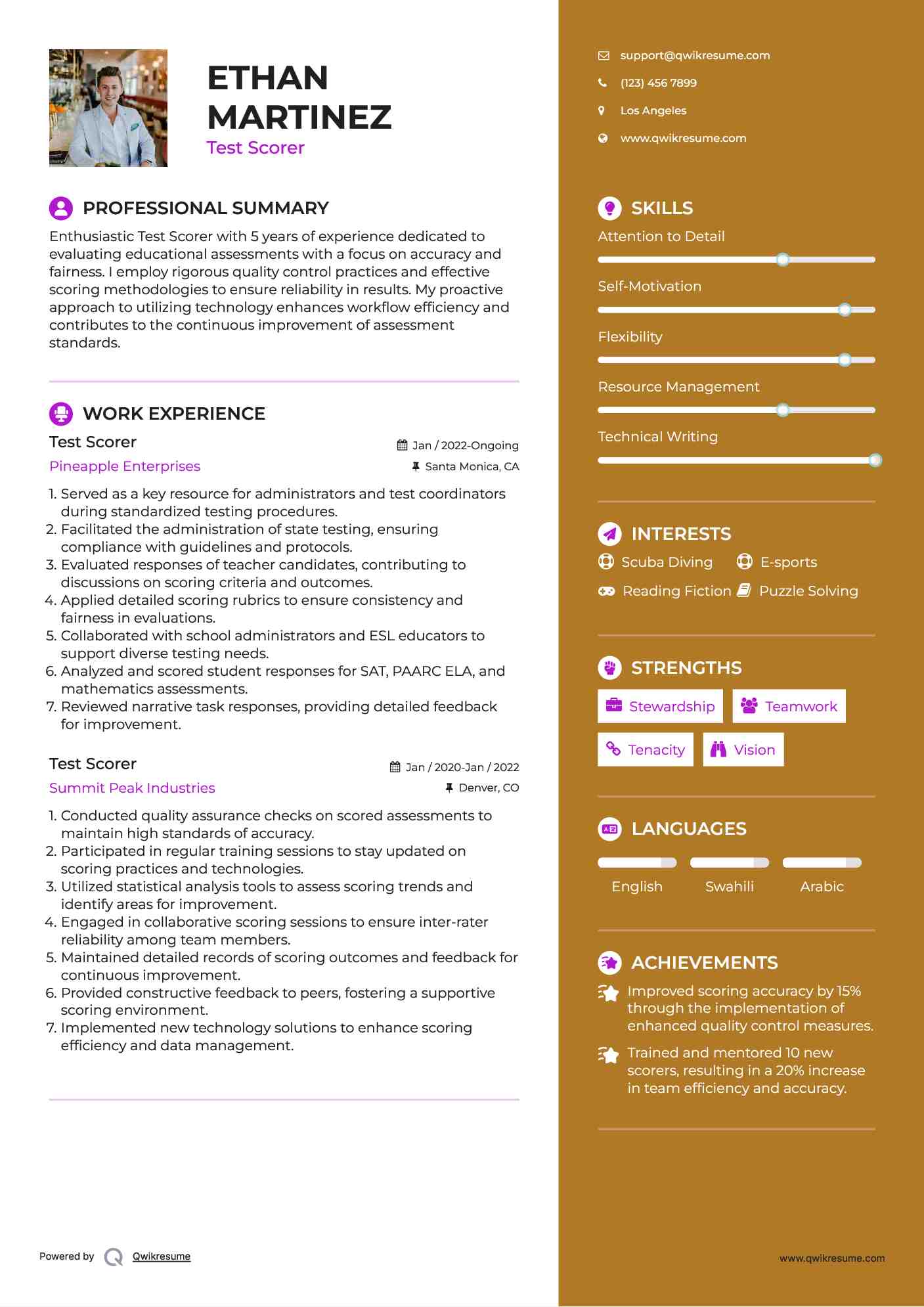Test Scorer Resume Template