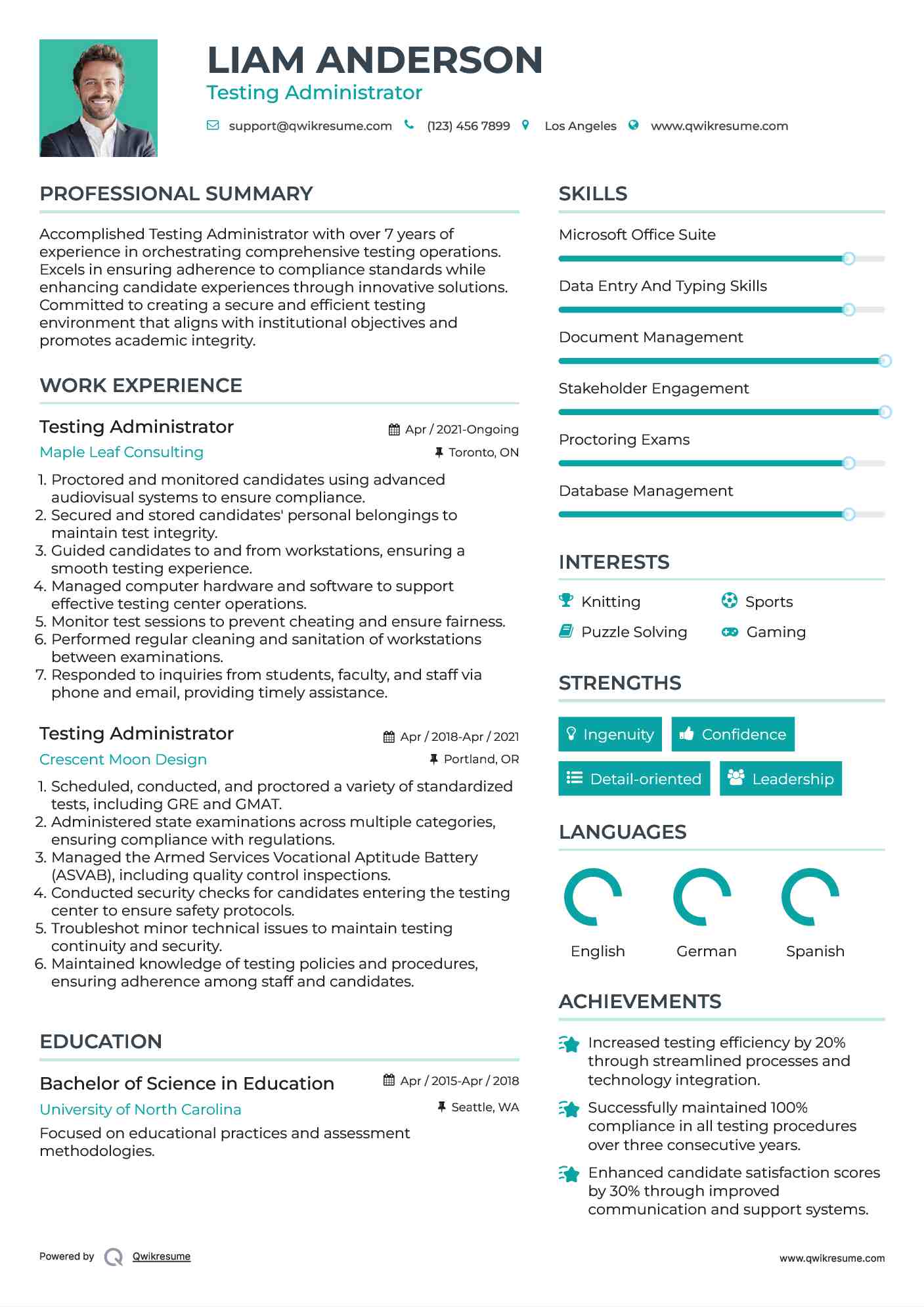 Testing Administrator Resume Template