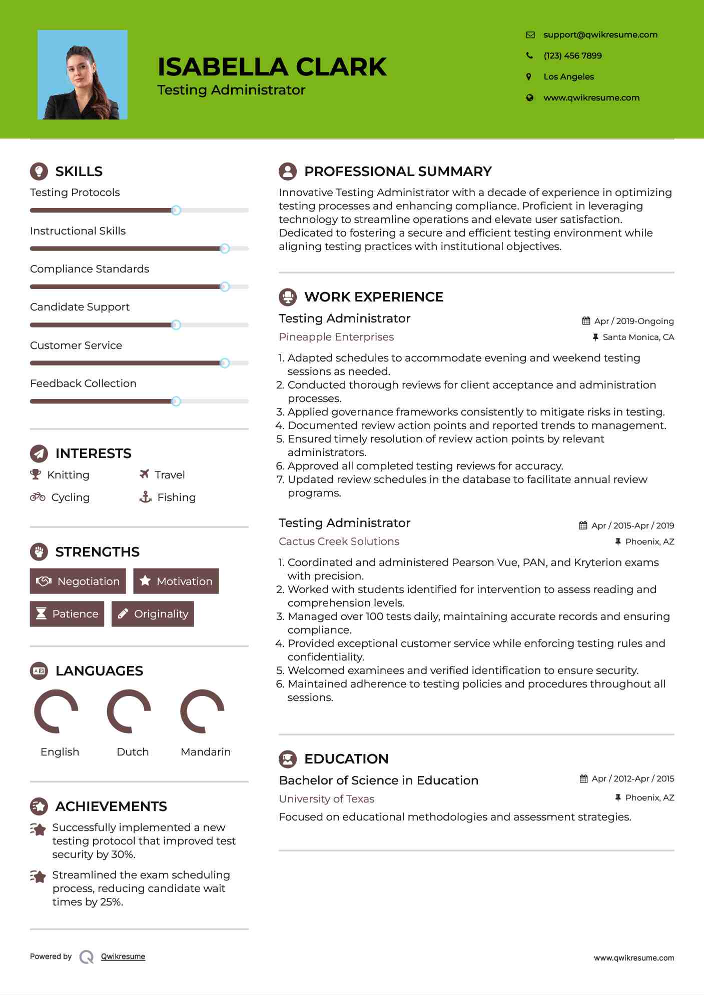 Testing Administrator Resume Template