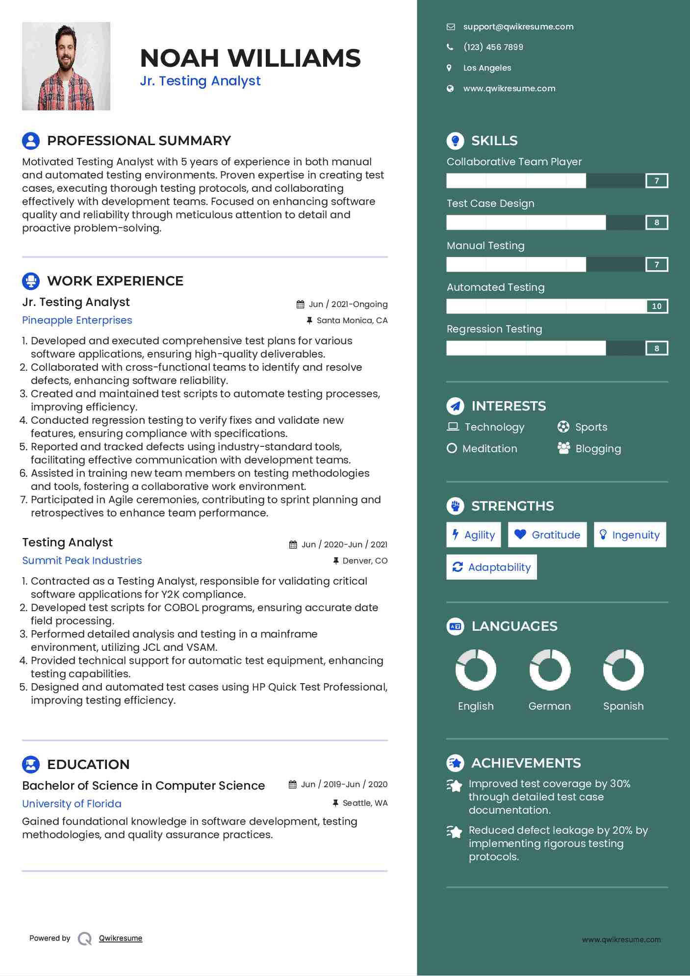 Testing Analyst Resume Samples QwikResume