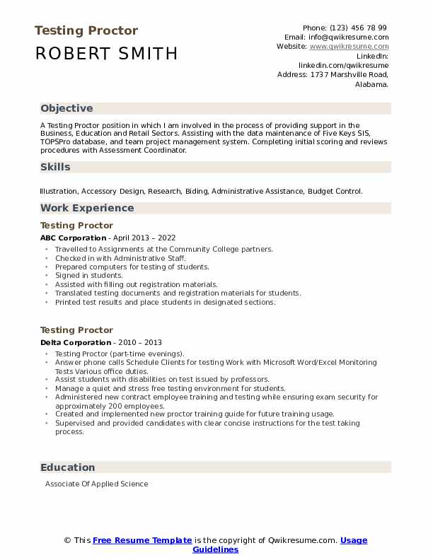 Testing Proctor Resume Samples QwikResume