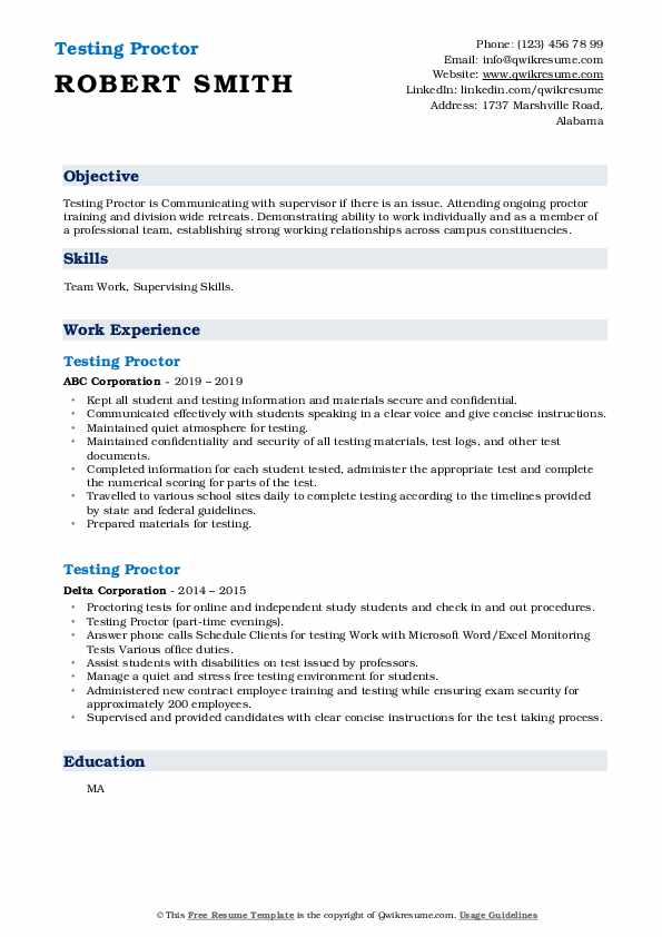 Testing Proctor Resume Samples QwikResume