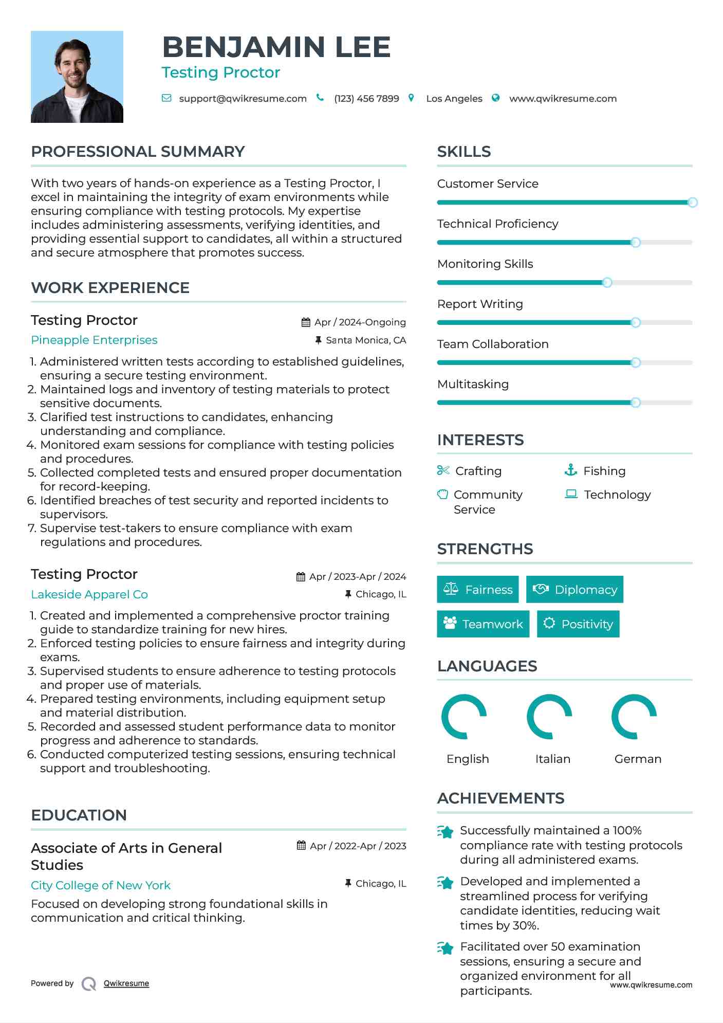 Testing Proctor Resume Example