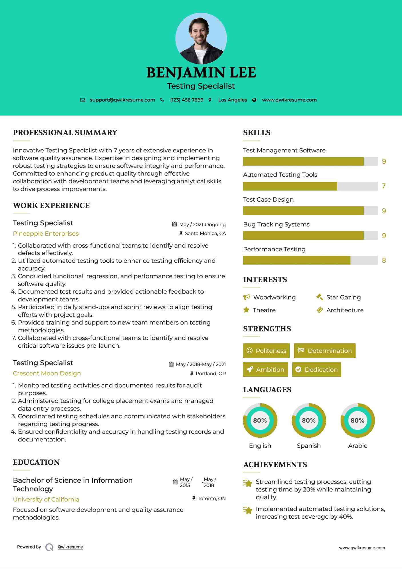 Testing Specialist Resume Template