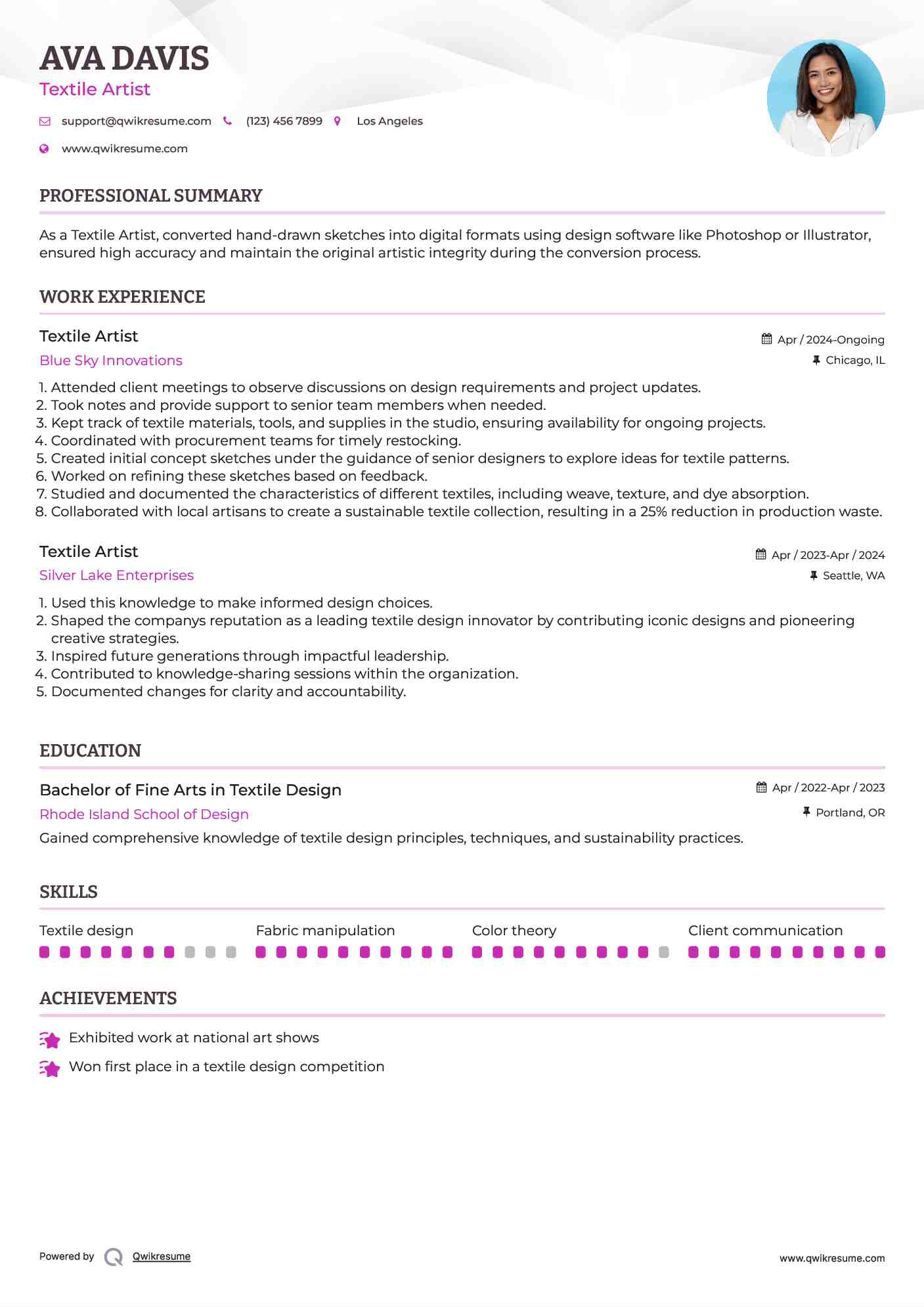 Textile Artist Resume Template