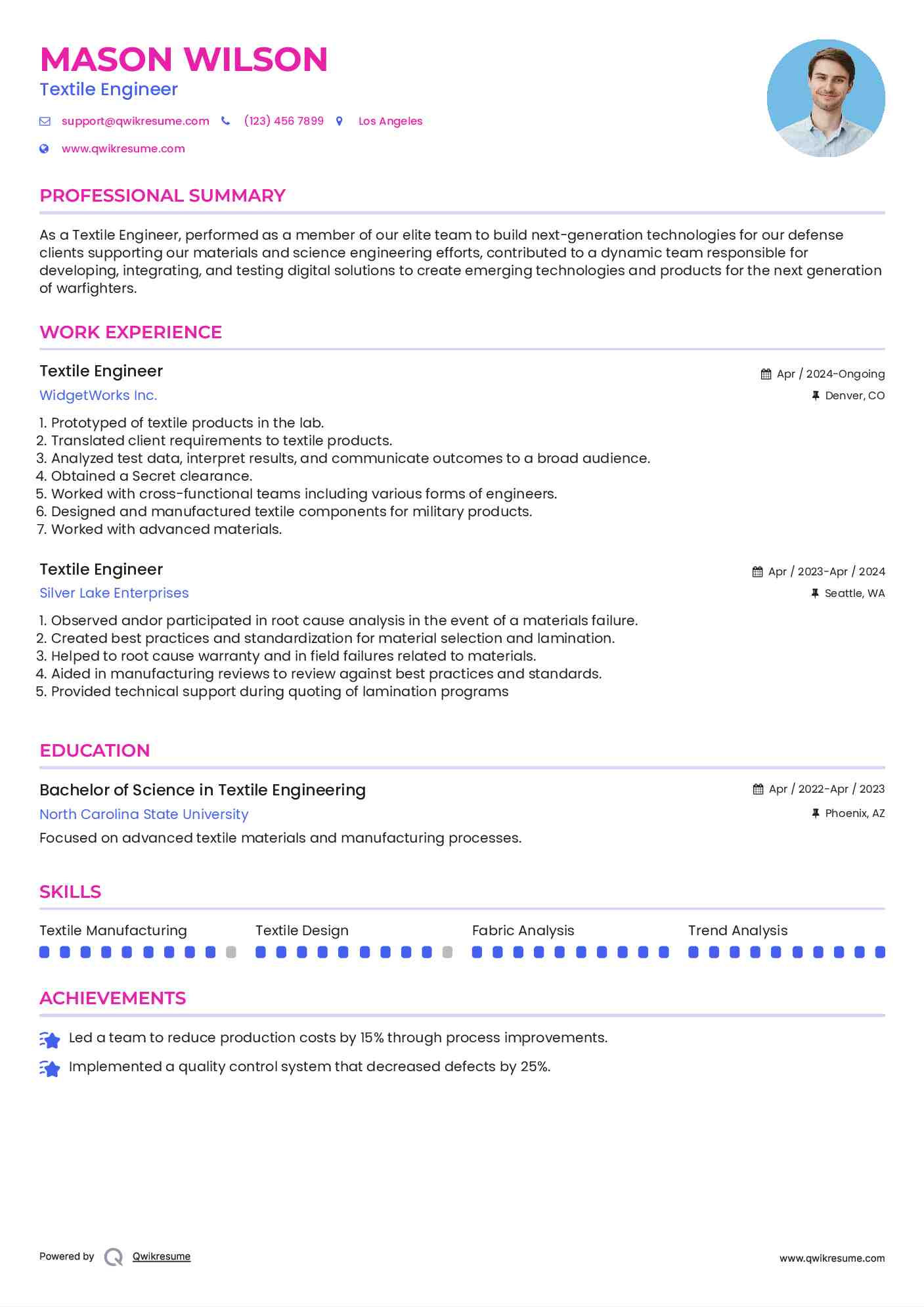 Textile Engineer Resume Template