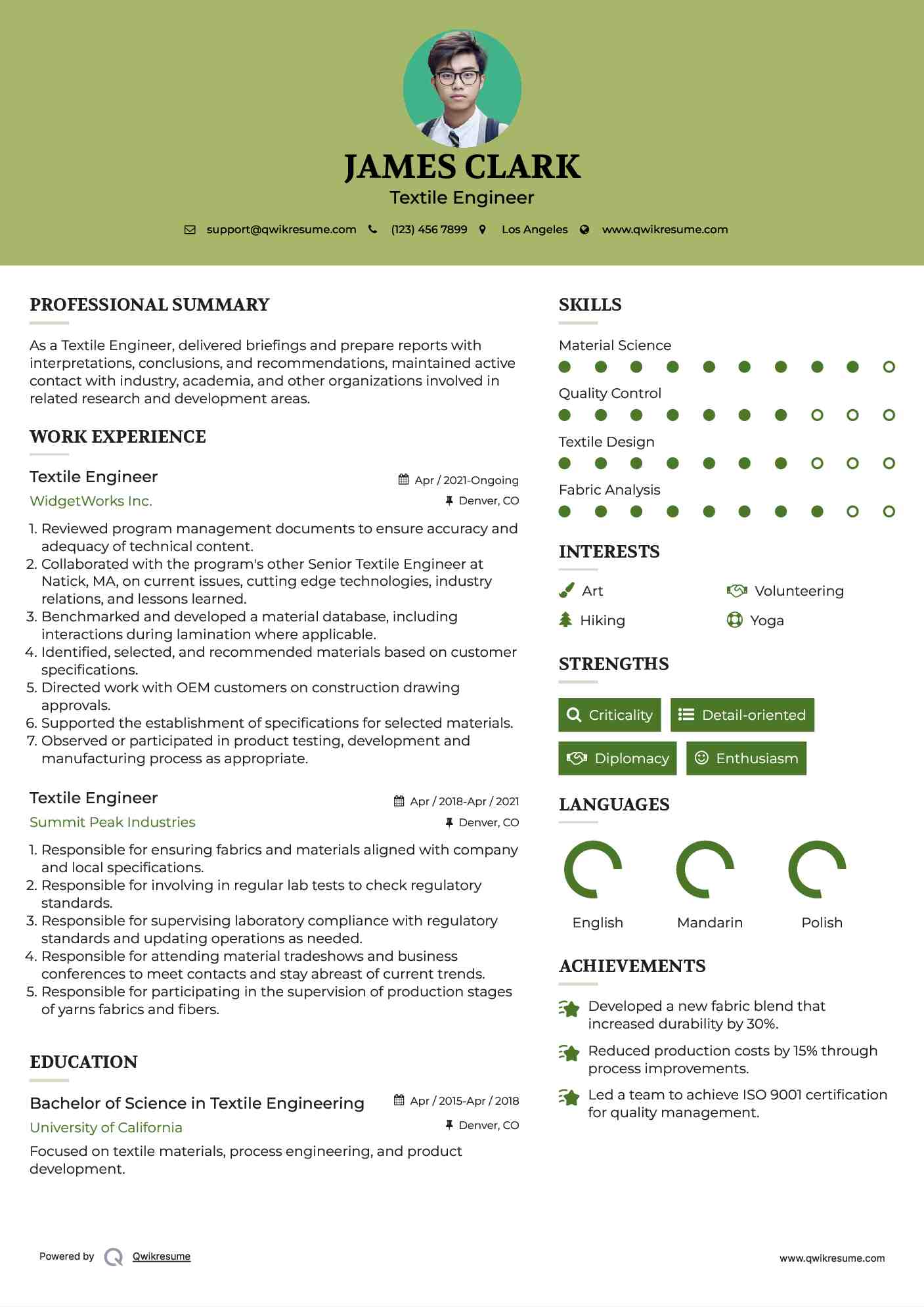 Textile Engineer Resume Template