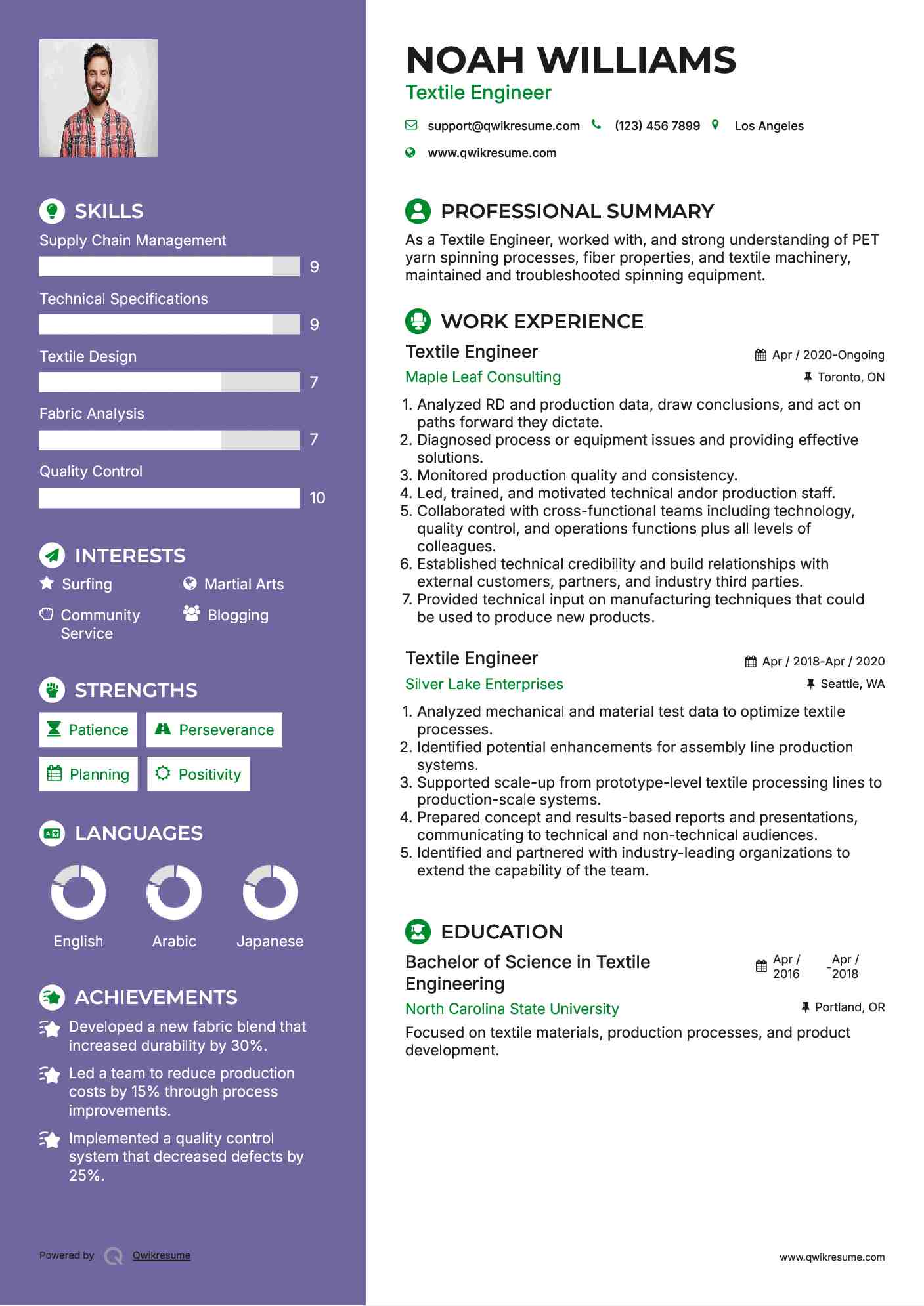 Textile Engineer Resume Example