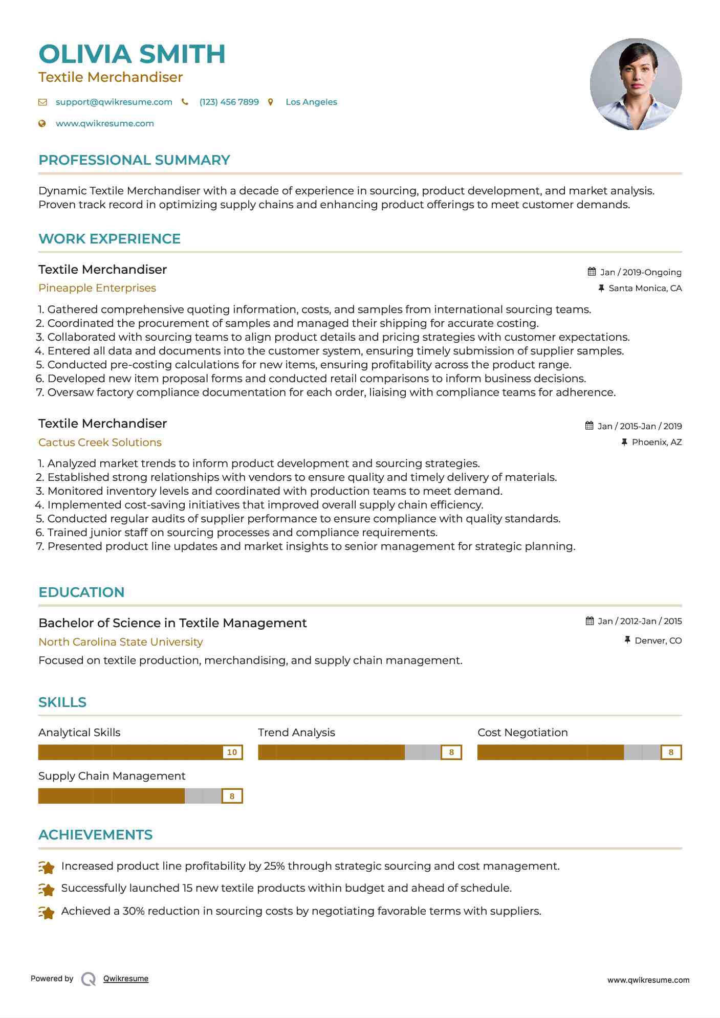 Textile Merchandiser Resume Format