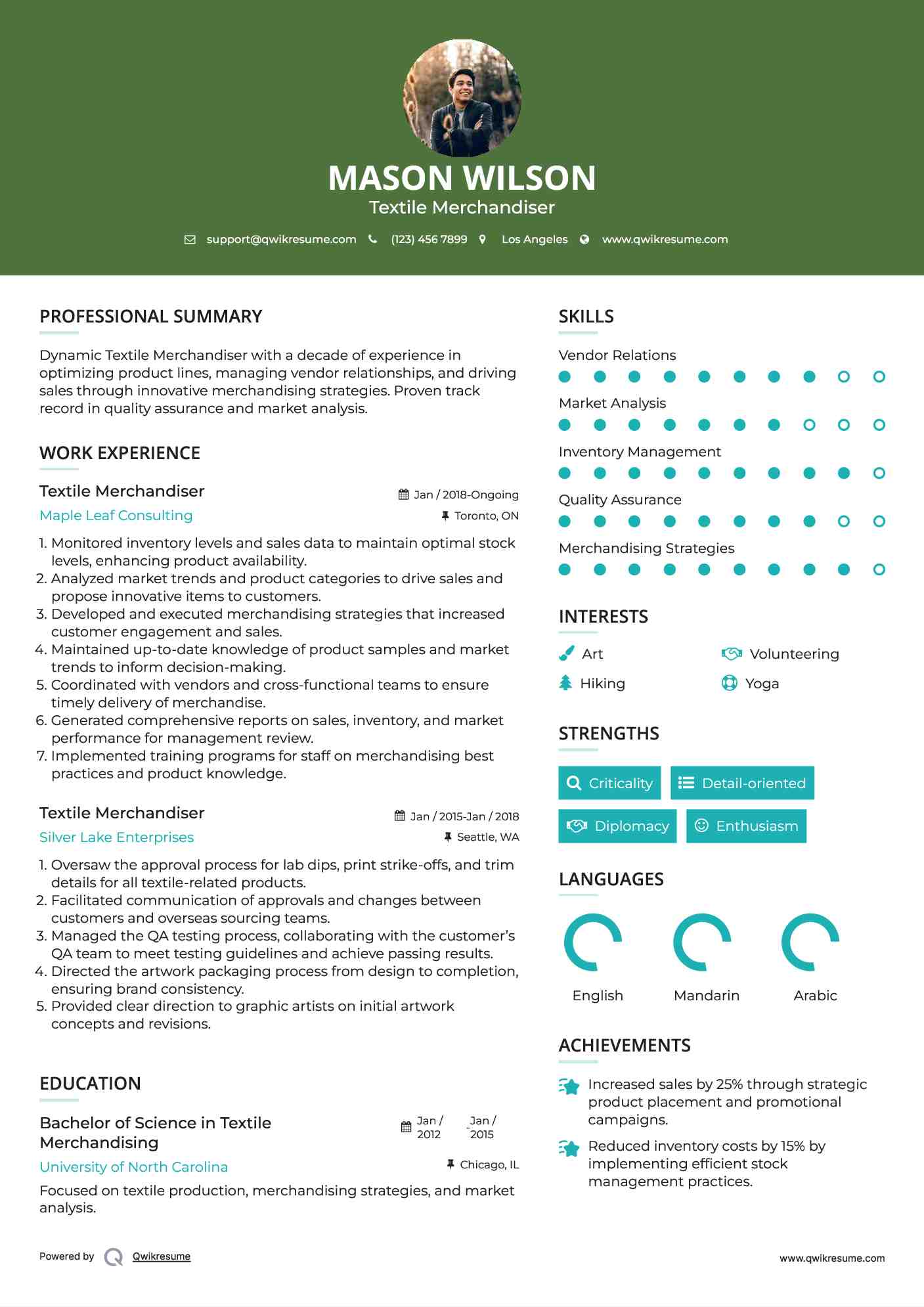 Textile Merchandiser Resume Model