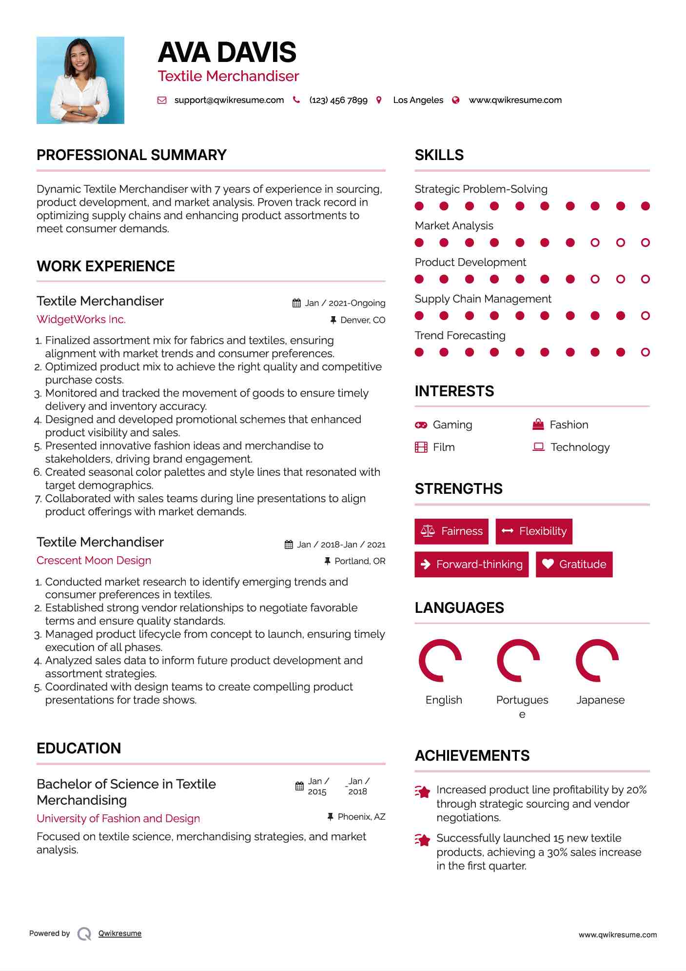 Textile Merchandiser Resume Format