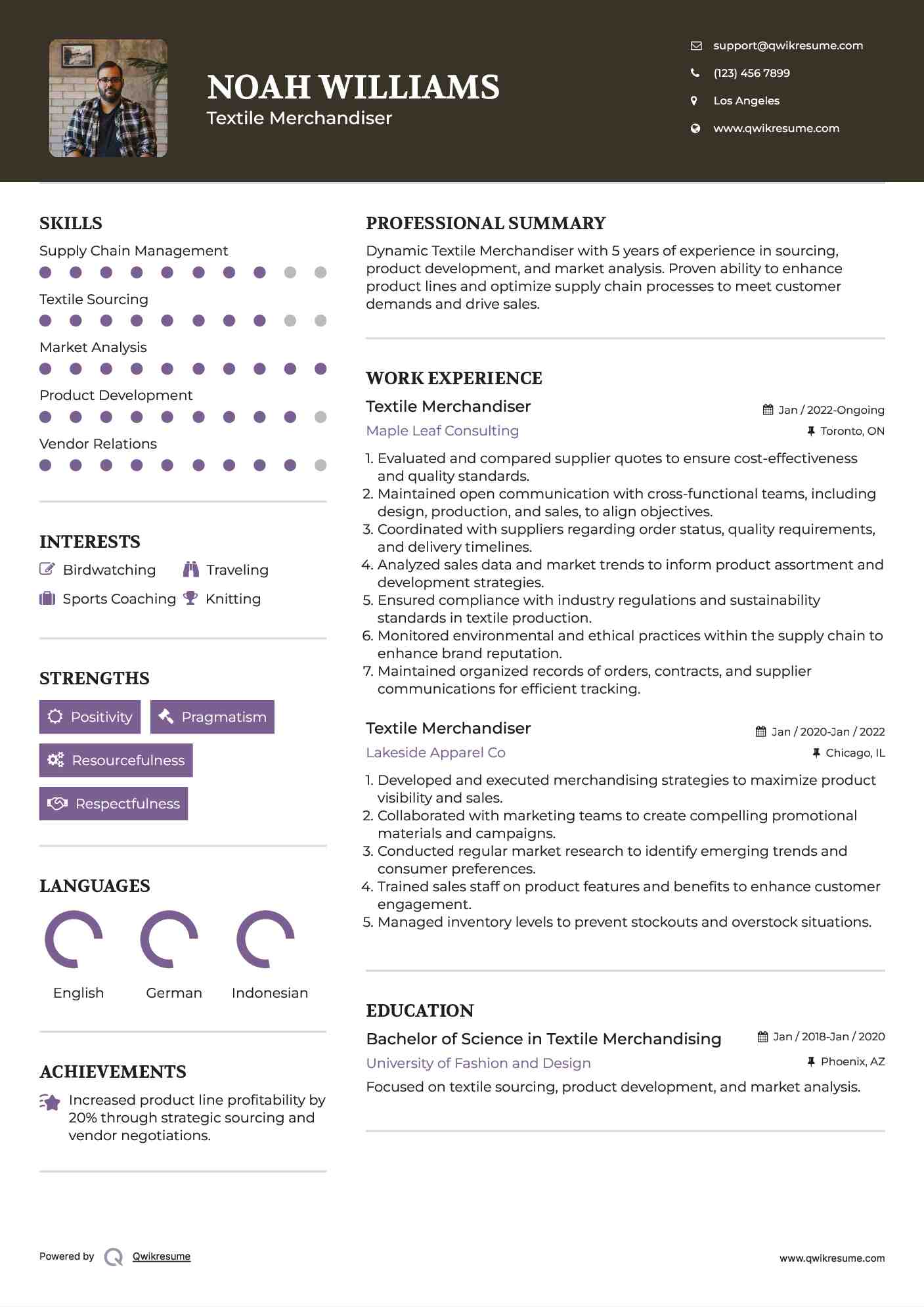 Textile Merchandiser Resume Model