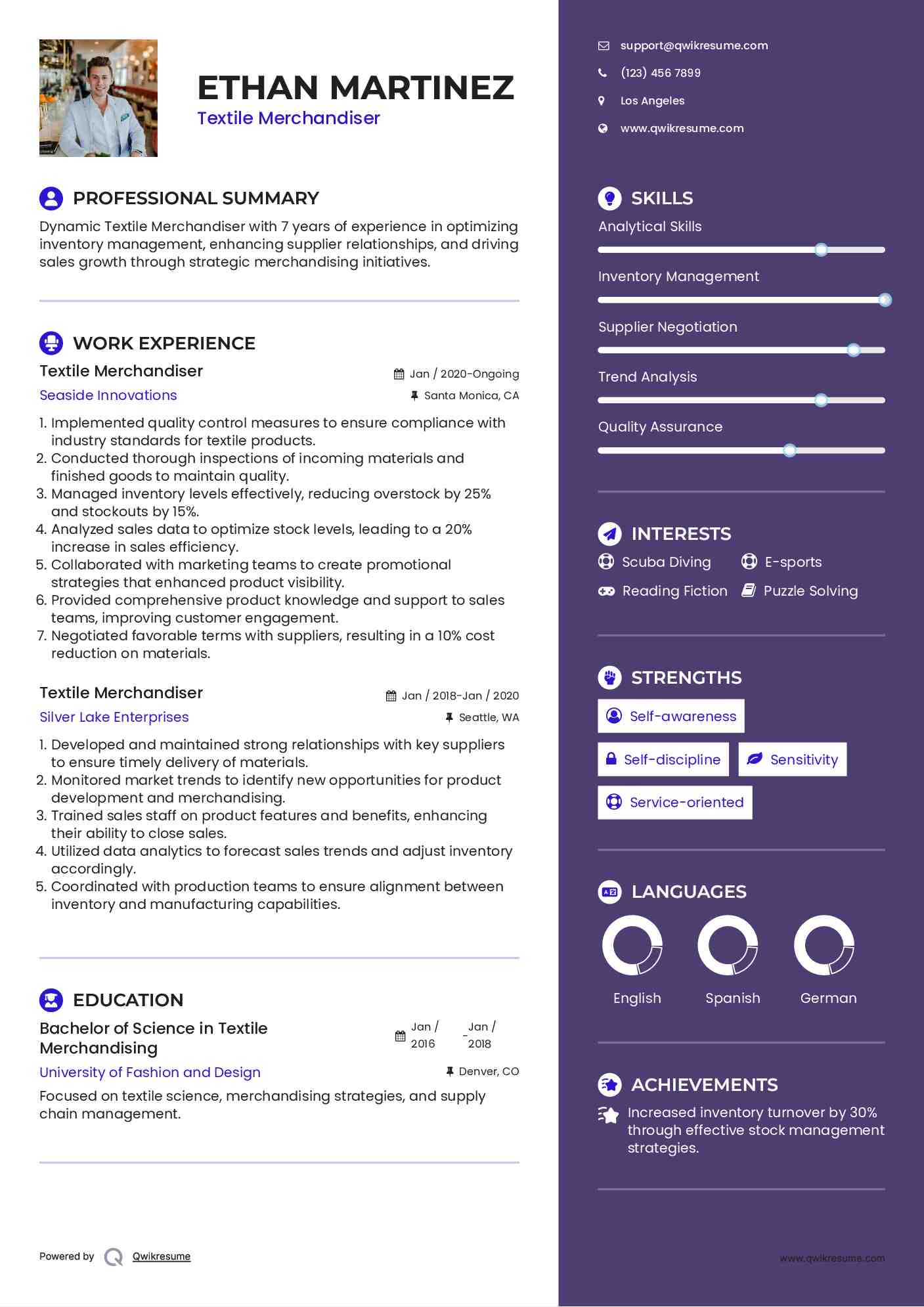 Textile Merchandiser Resume Sample