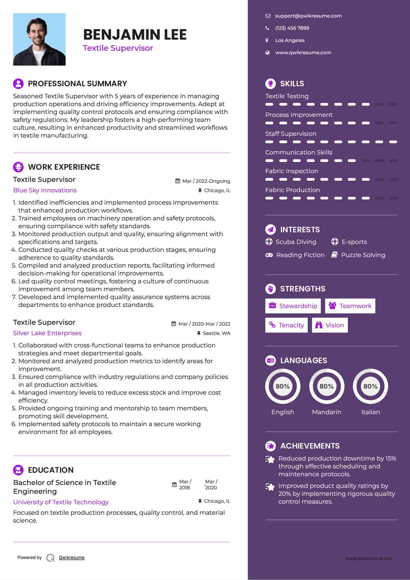 Textile Supervisor Resume Model