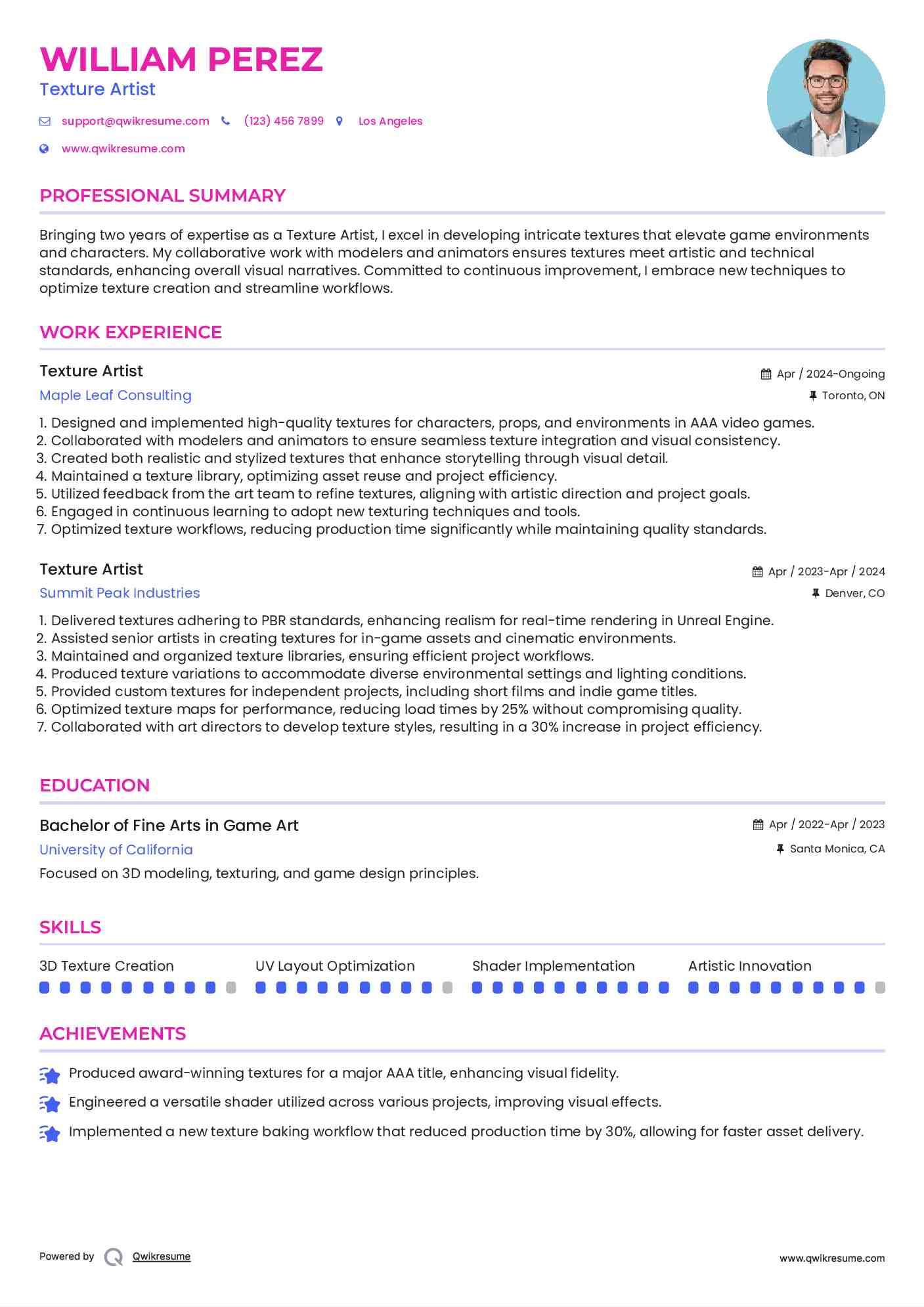Texture Artist Resume Template