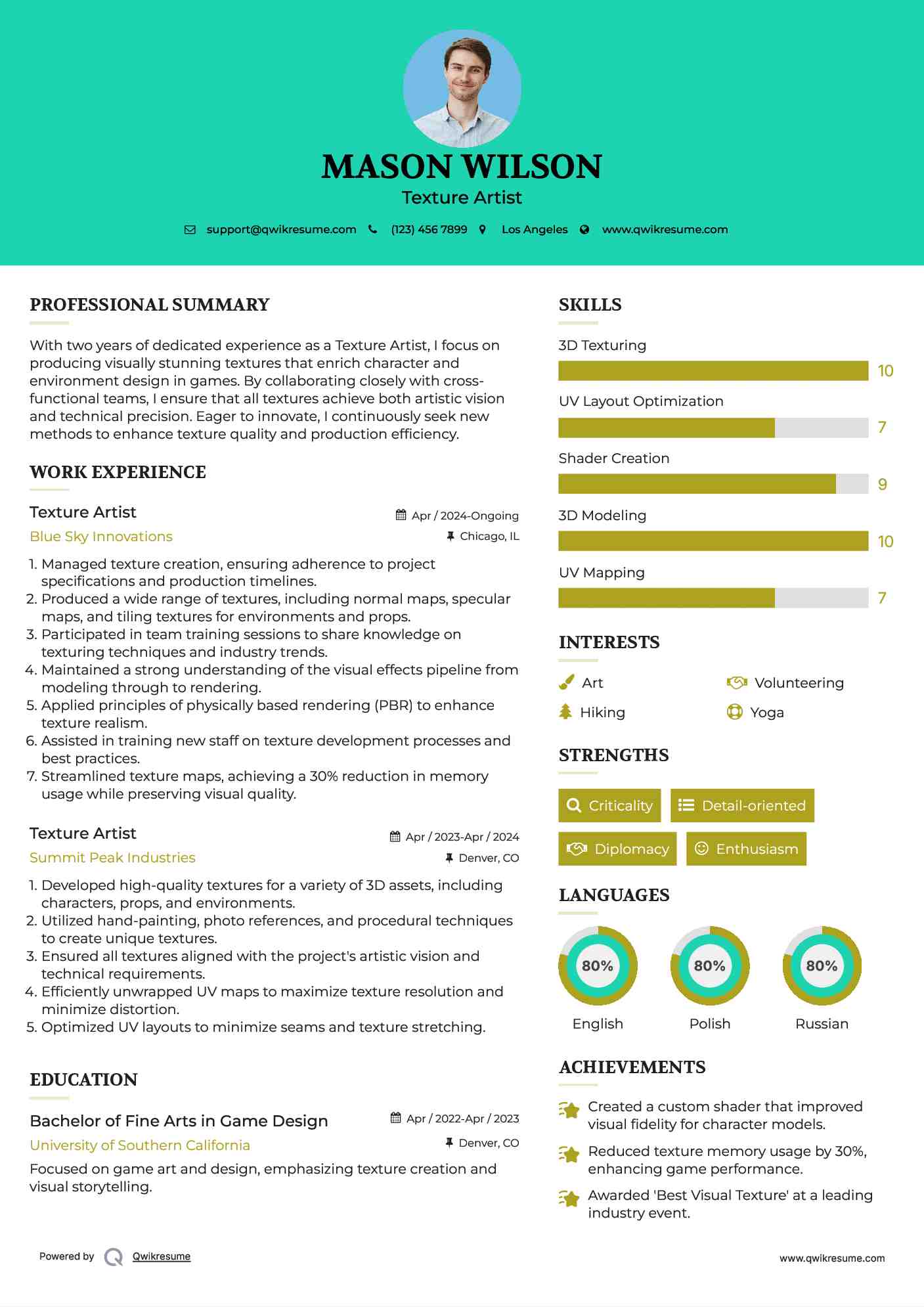 Texture Artist Resume Example