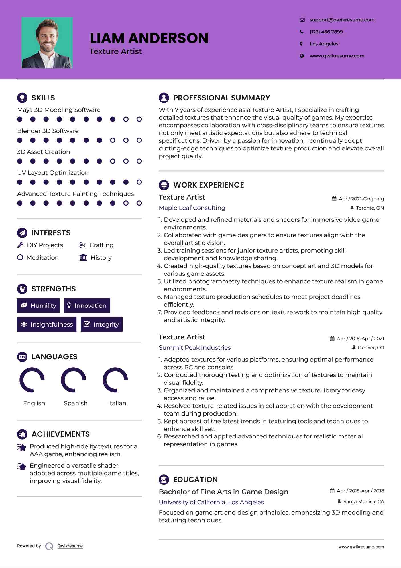 Texture Artist Resume Template