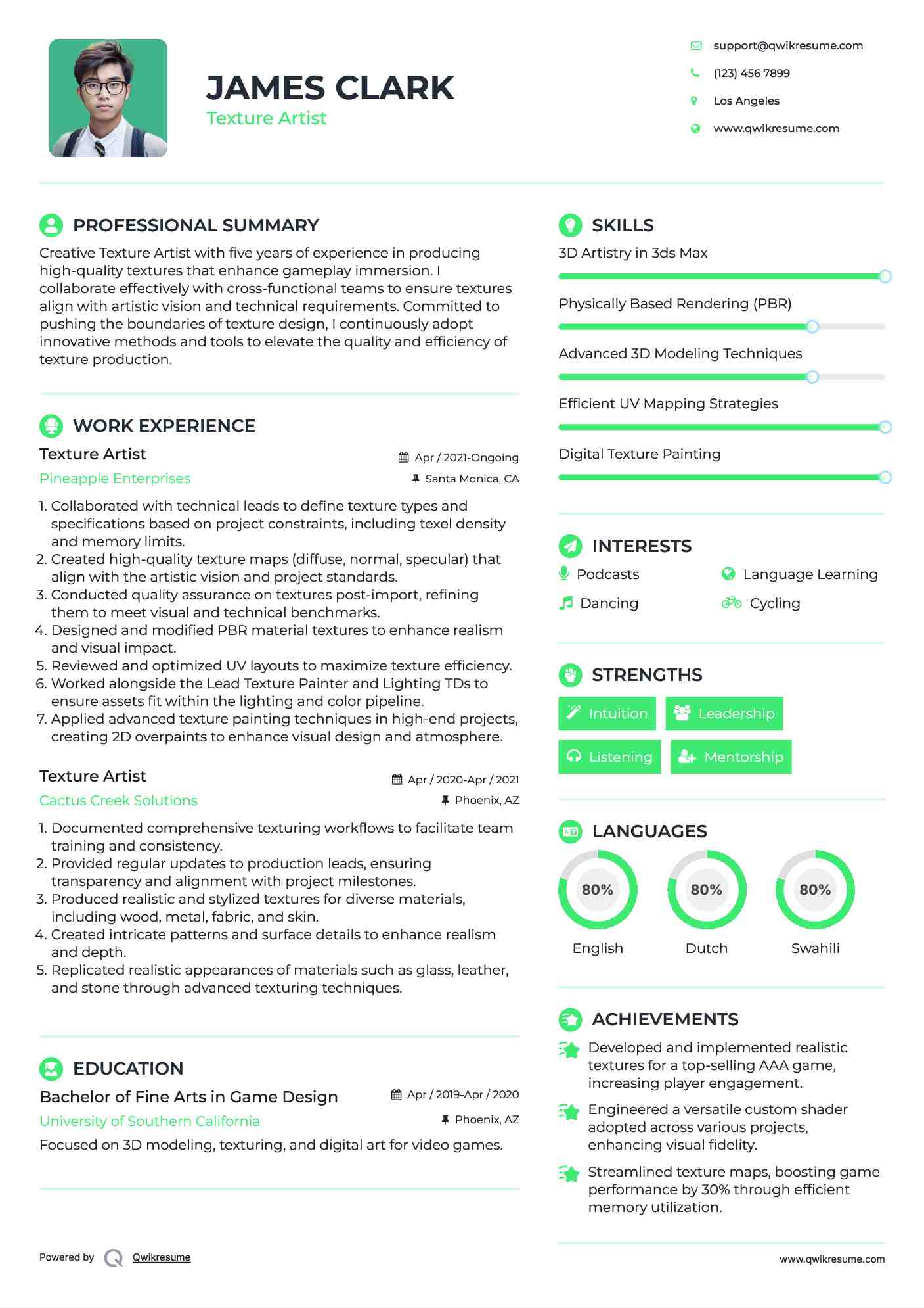 Texture Artist Resume Template