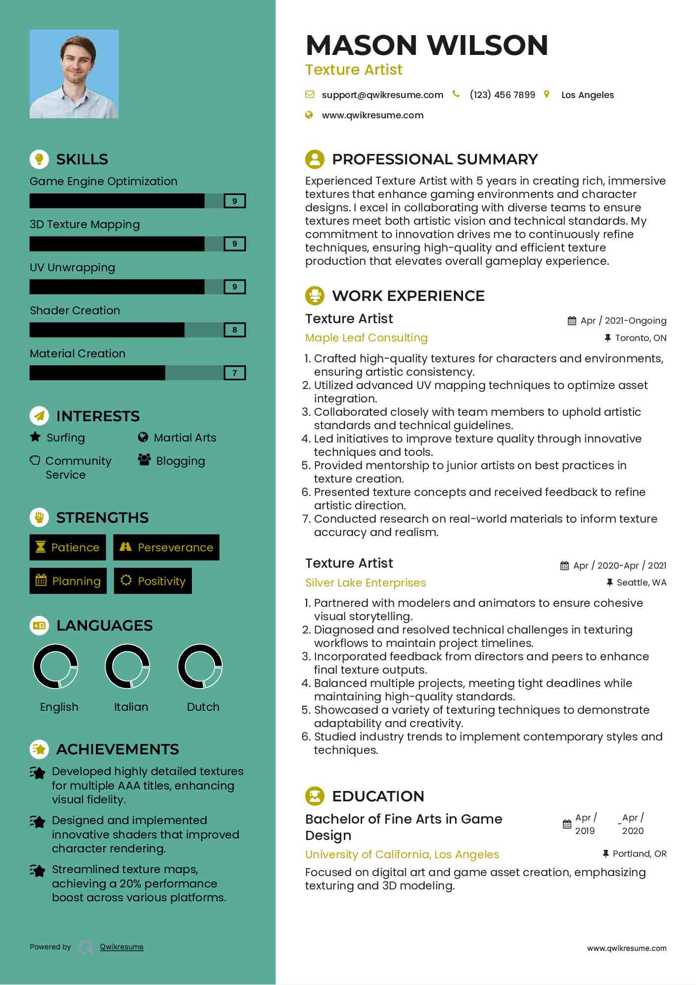 Texture Artist Resume Template
